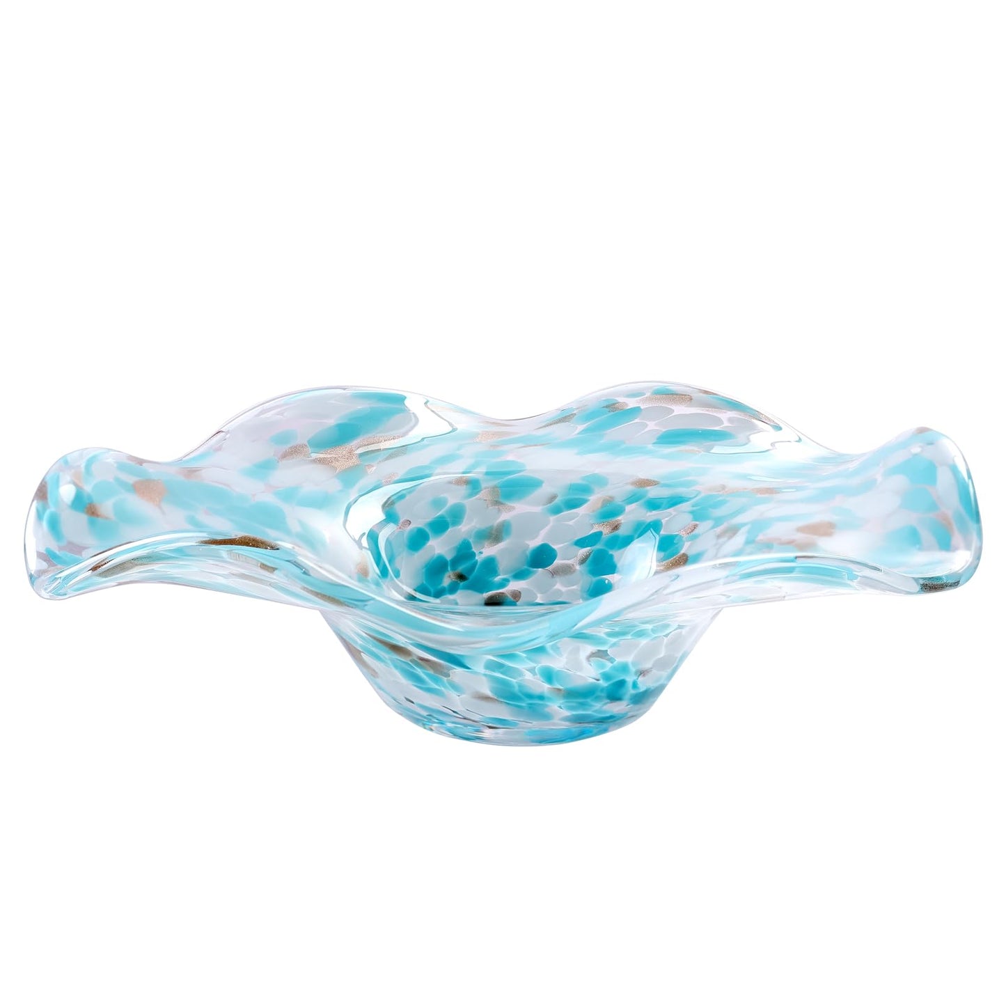 ORRFIDDY Hand Blown Murano-style Art Glass Bowl, 10.2-Inch Large Decorative Centerpiece for Table, Cobalt Blue Fruit Display & Kitchen Counter Decor