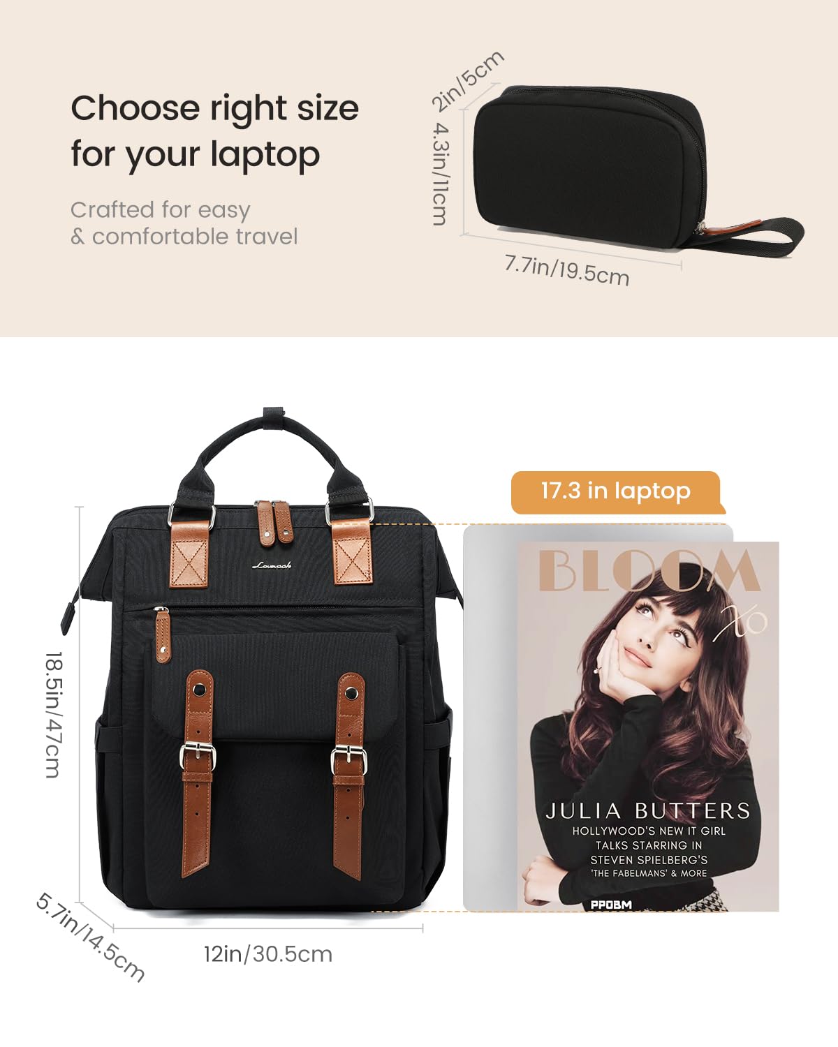 LOVEVOOK Laptop Backpack for Women Work Travel Backpack Business Commuter Computer Bag Teacher Doctor Nurse Bags College Backpack Purse, 17 Inch, Black-brown