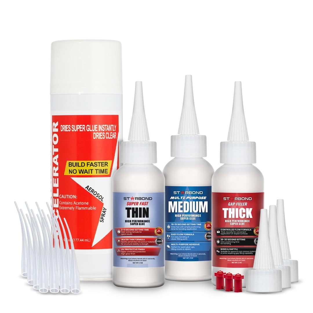 STARBOND 2 oz Thin Medium Thick CA Glue with 6 oz Activator Bundle, Premium Cyanoacrylate Super Glue for Quick Fix, Woodworking, Woodturning, Hobby Models, 3D Printing