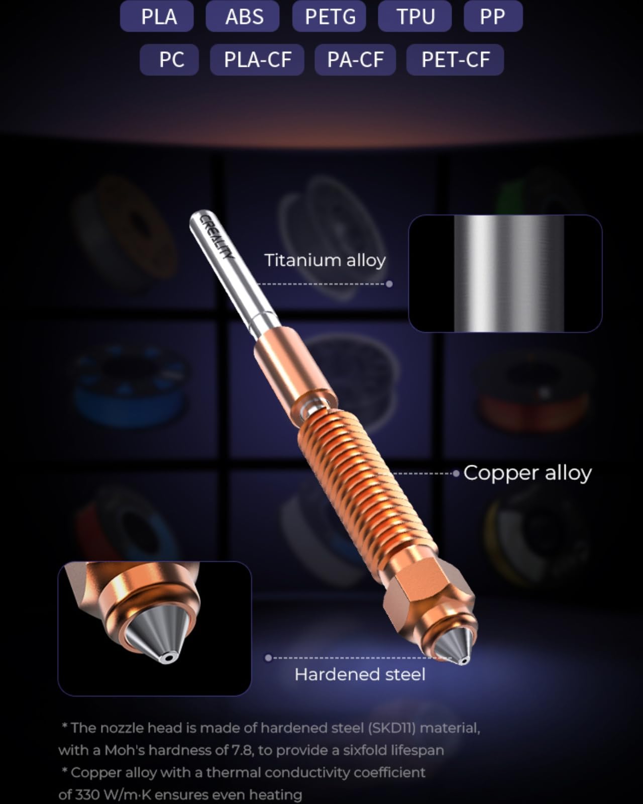 Creality Official K1C Nozzles 4 PCS, Unicorn Quick-Swap Nozzle Kit,High Speed Tri-Metal Steel-Tipped Copper and Titanium Alloy Heatbreak Nozzle Kit Suitable for Creality K1C,Ender 3 V3,V3 Plus Models