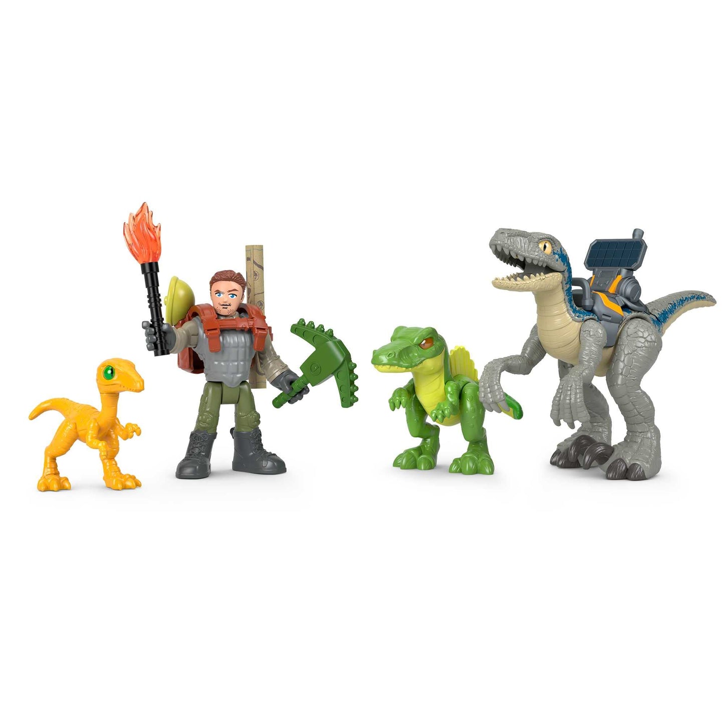 Imaginext Jurassic World Dinosaur Toys Track & Trail Dino Pack Play Set with Owen Grady & Blue the Raptor for Ages 3+ Years