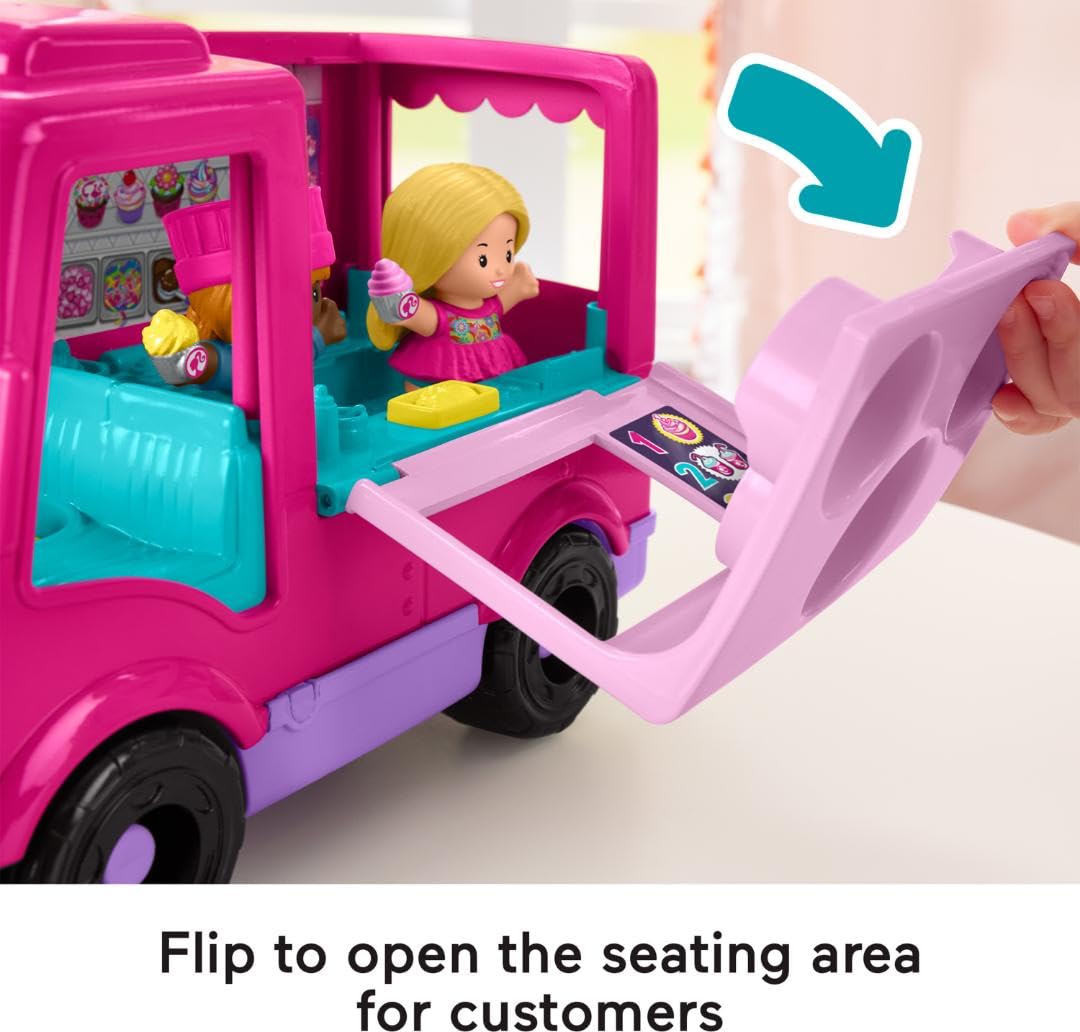 Fisher-Price Little People Barbie Toddler Toy Cupcake Truck Musical Playset with 9 Pieces for Pretend Play Kids Ages 18+ Months