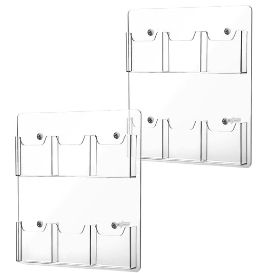 Eersida 2 Pack Acrylic Brochure Pamphlet Holder Wall Mount Clear Brochure Display Holder Plastic Trifold Flyer Rack Literature Storage Rack for Offices Waiting Room (6 Pockets, 15 x 13 Inch)