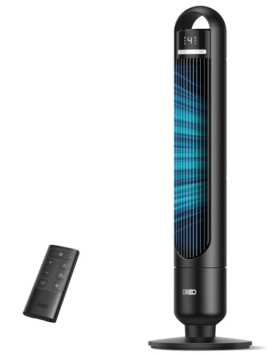 Dreo Tower Fan for Bedroom, 90° Oscillating Standing Fans for Room with 4 Speeds, 3 Modes, 28dB Quiet for Sleep, 25ft/s Velocity, 8H Timer, Remote, Living Room, Office, Home, Black