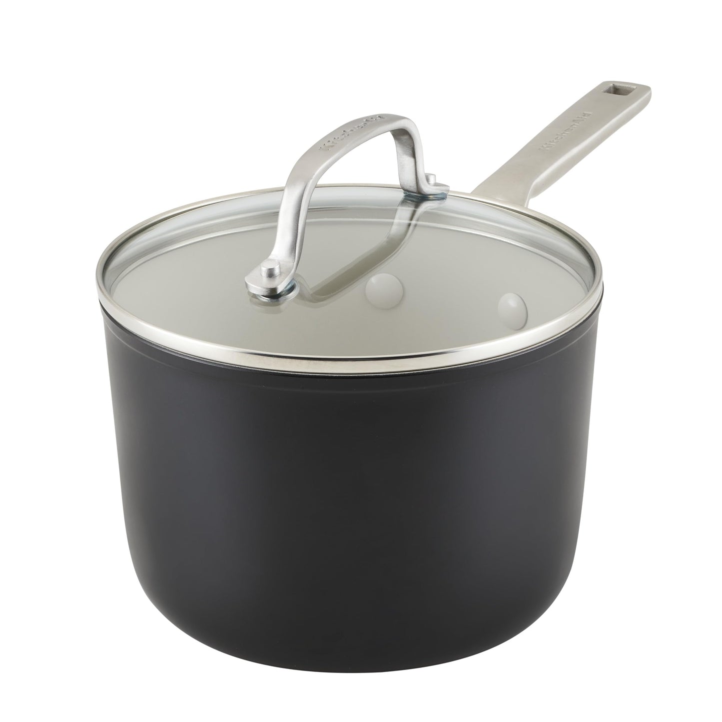 KitchenAid Hard Anodized Ceramic Nonstick Cookware Sauce Pan with Lid, 3 Quart - Matte Black