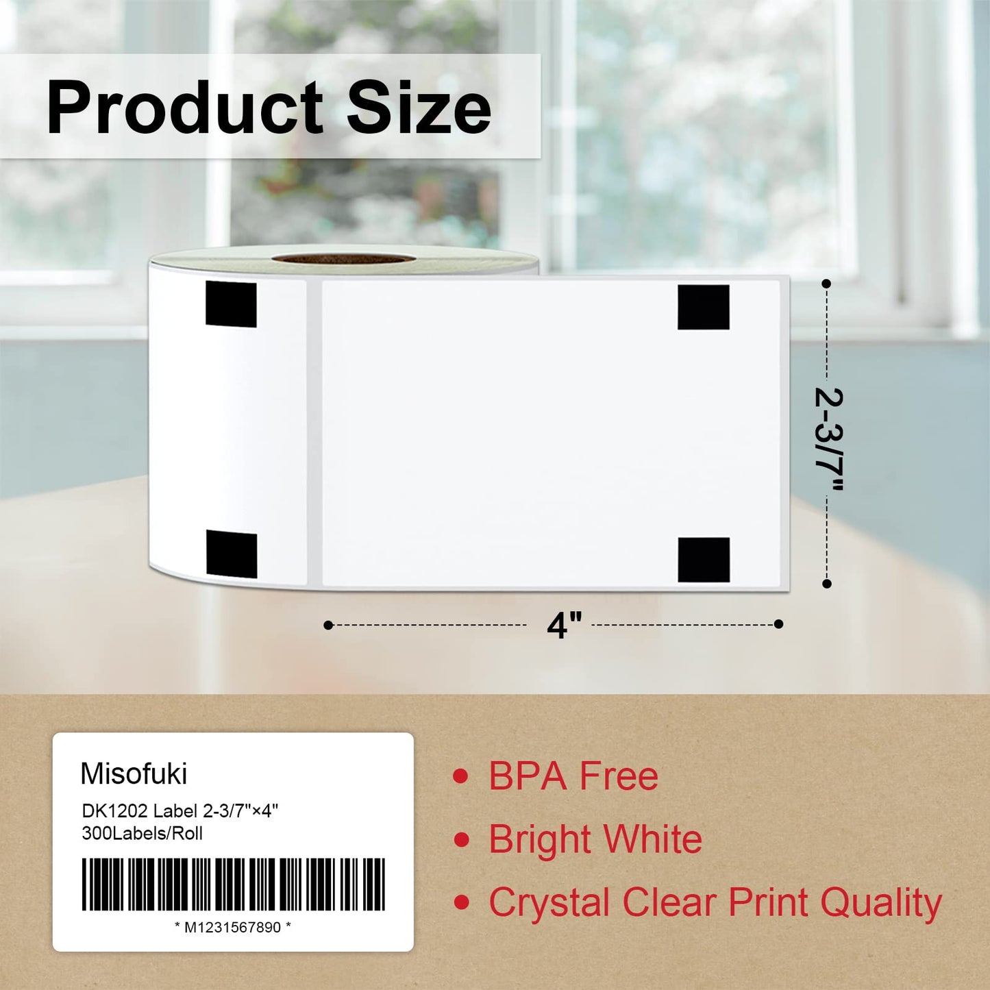 12 Rolls 3600 Pcs 2-3/7"x4 Shipping Name Badge Labels Replacement for Brother dk-1202, Misofuki 2.4"x3.9" 62mmx100mm Die-Cut Address Labels Used with Brother QL-700 QL-500 QL-810W Label Printer