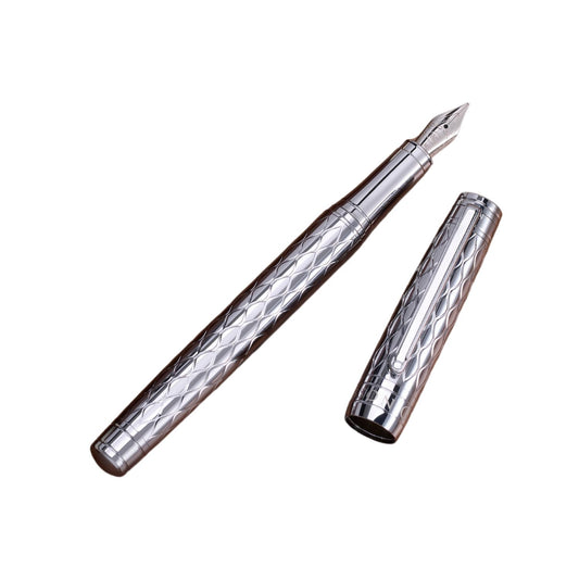 "Mirror" Chrome Luxury Executive Fountain Pen, Ultra Smooth Polished Chrome Silver Accents, Steel Nib, Easy Refill Ink Piston Converter, No Bleed No Smudge, Fits Our Instant Insert Ink Cartridges