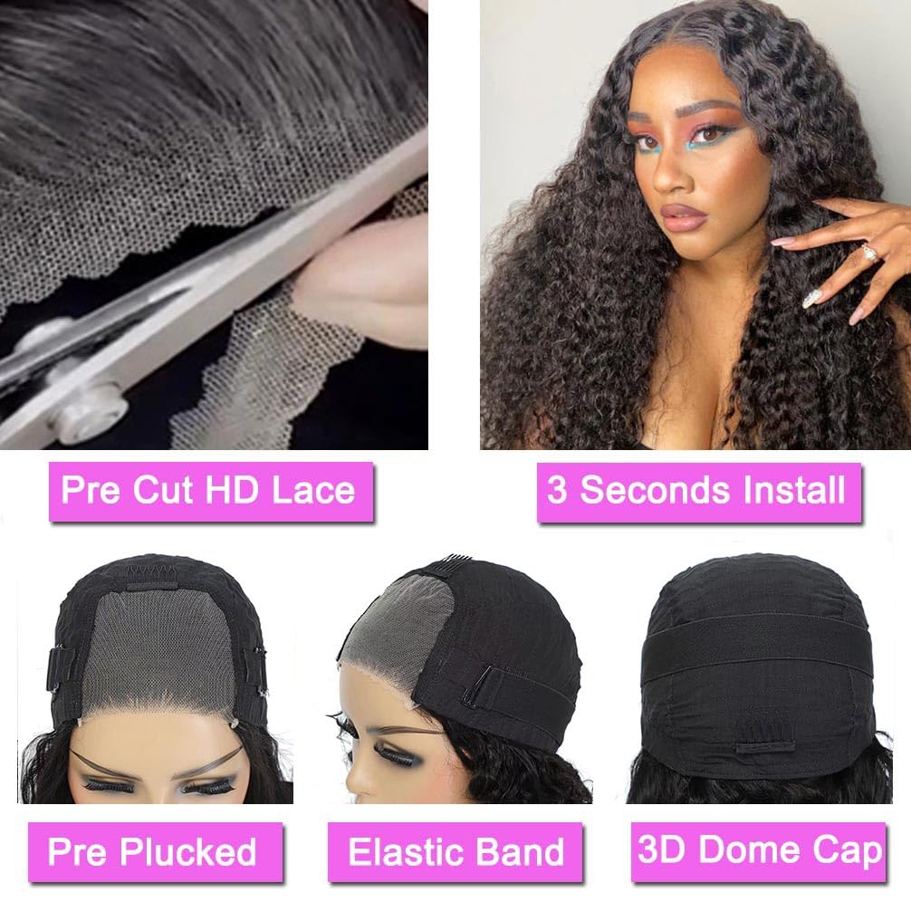 Wear and Go Glueless Wigs Human Hair Pre Plucked Pre Cut 4x4 Lace Front Wigs for Black Women Human Hair Glueless for Beginners Curly Human Hair Wig (30 Inch)