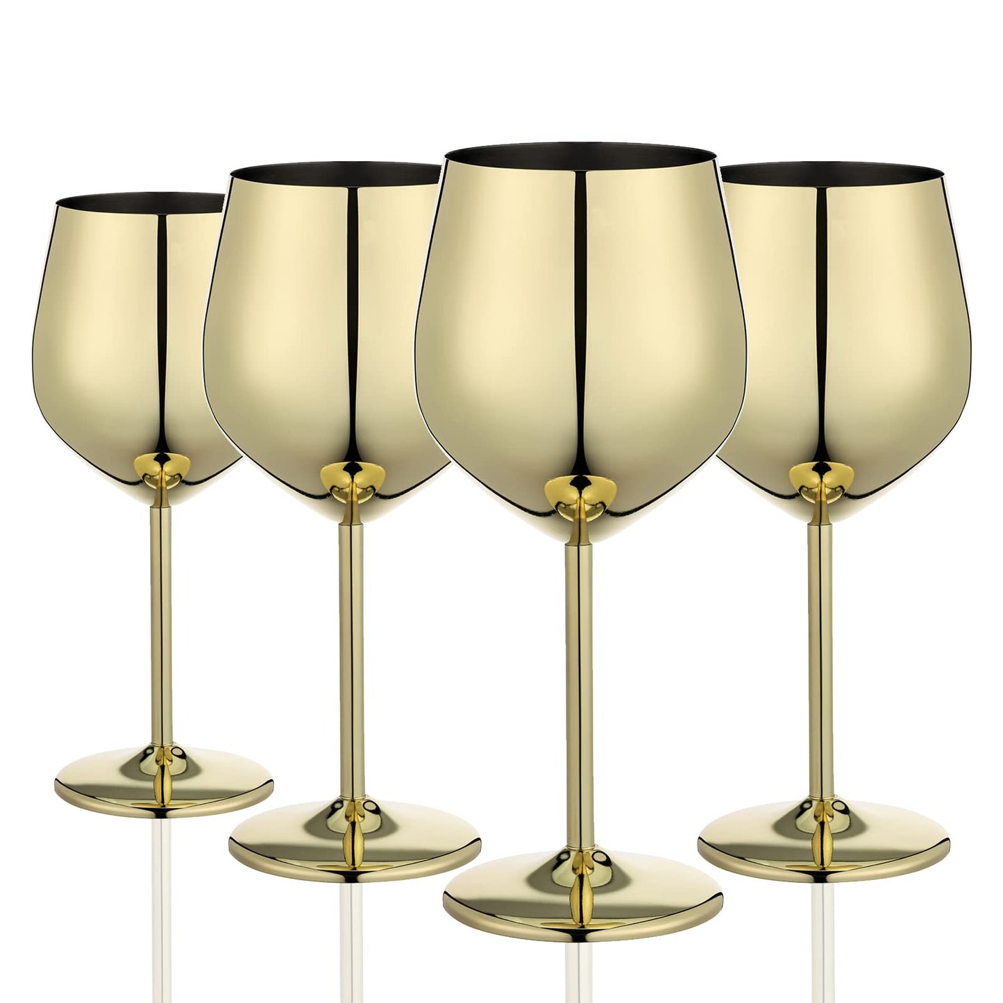 WOTOR Gold Wine Glasses Set of 4, 18oz Unbreakable Gold Goblet, Stainless Steel Wine Glass, Metal Wine Glass for Outdoor, Travel, Camping, Pool, Ideal Gift for Wine Lovers