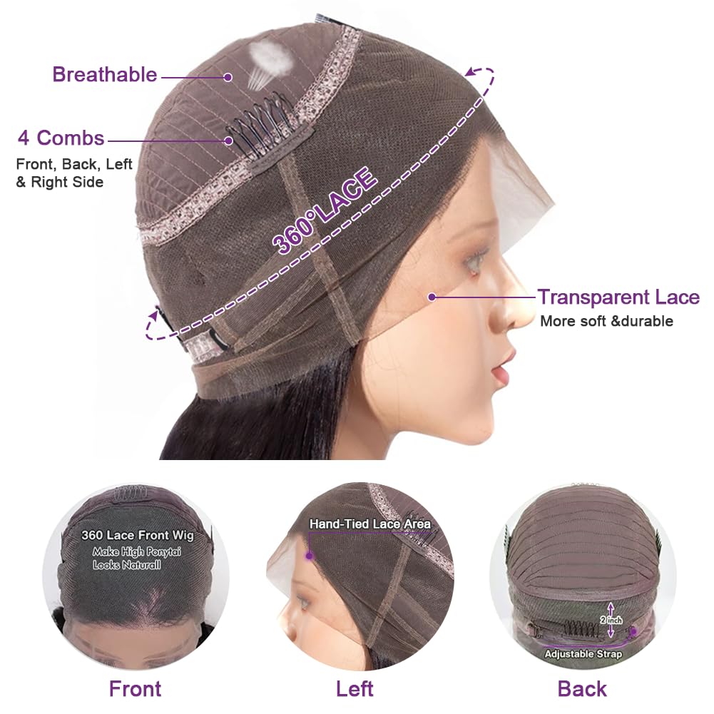 Uonoco 360 Lace Front Wigs Human Hair Pre Plucked 360 HD Full Lace Frontal Black Wigs Human Hair Pre Plucked Body Wave Transparent Lace Front Wigs Human Haiir for Women With Baby Hair 20 Inch
