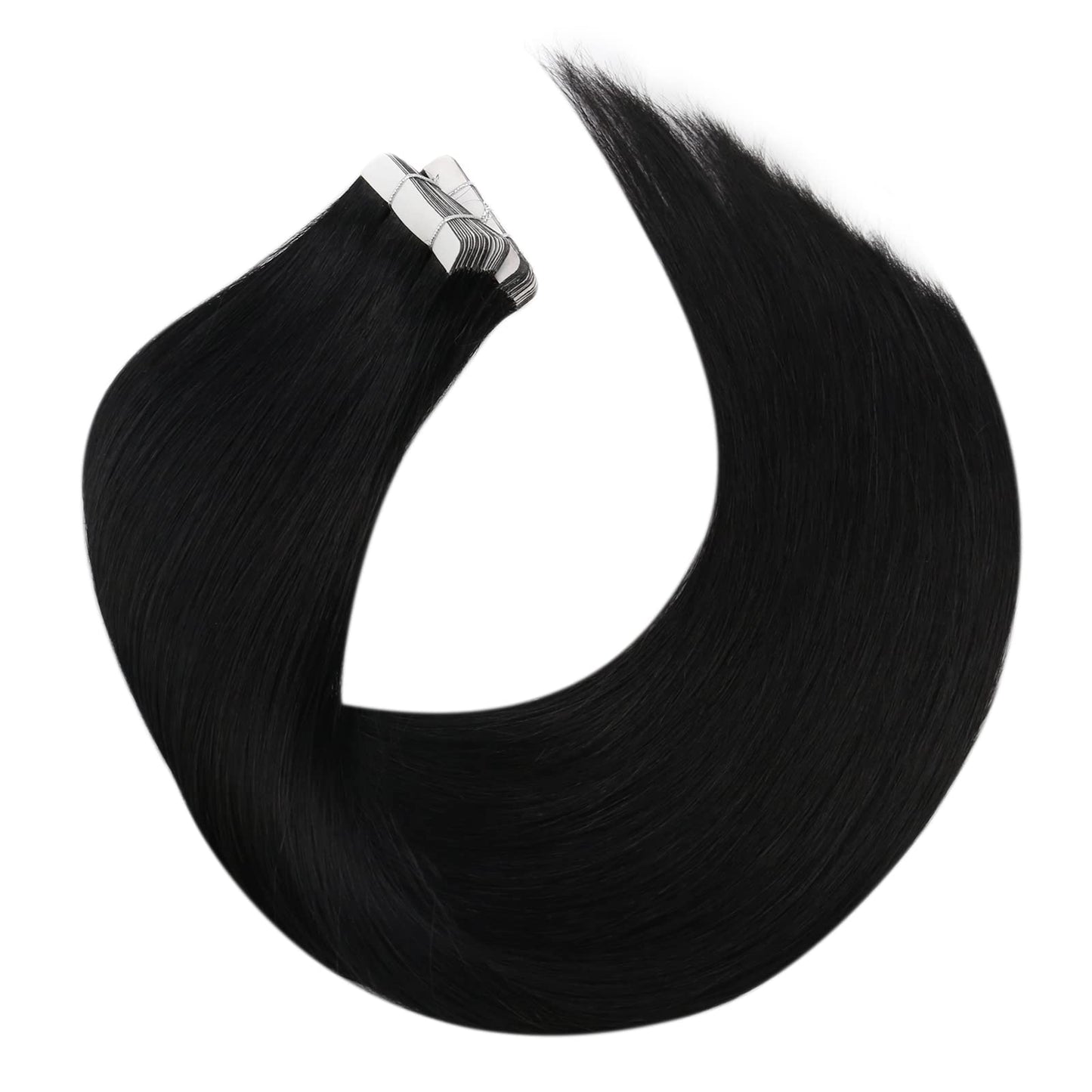 Moresoo Tape in Hair Extensions Human Hair 24 Inch 40Pcs Jet Black Hair Extensions Human Hair Tape in 100g Seamless Invisible Tape in Hair Extensions Human Hair #1