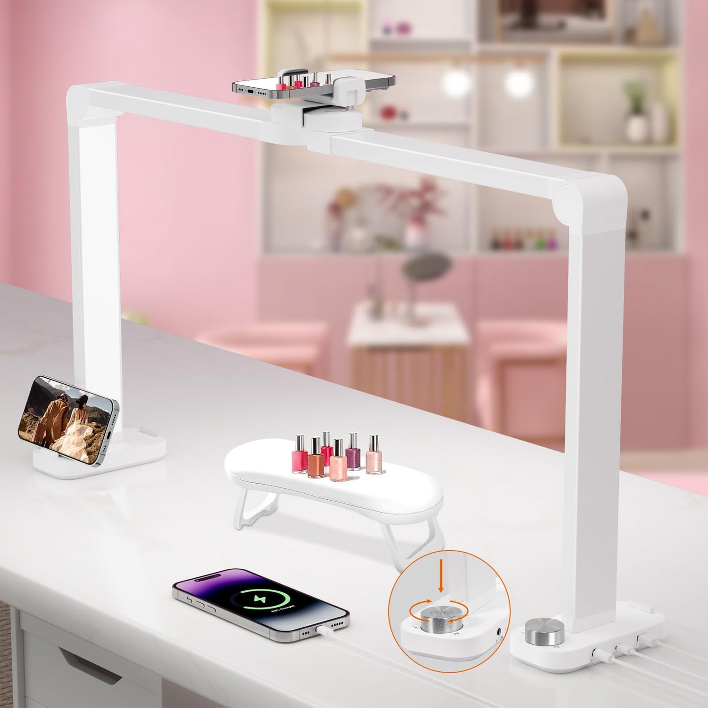 iVict Nail Desk Lamp, 34" Nails Tech Light with Phone Stand, 0-100% Adjustable Brightness, 3000K-6000K Color Temperature Led Desk lamp for Nail, Tattoos, Eyebrows, Beauty