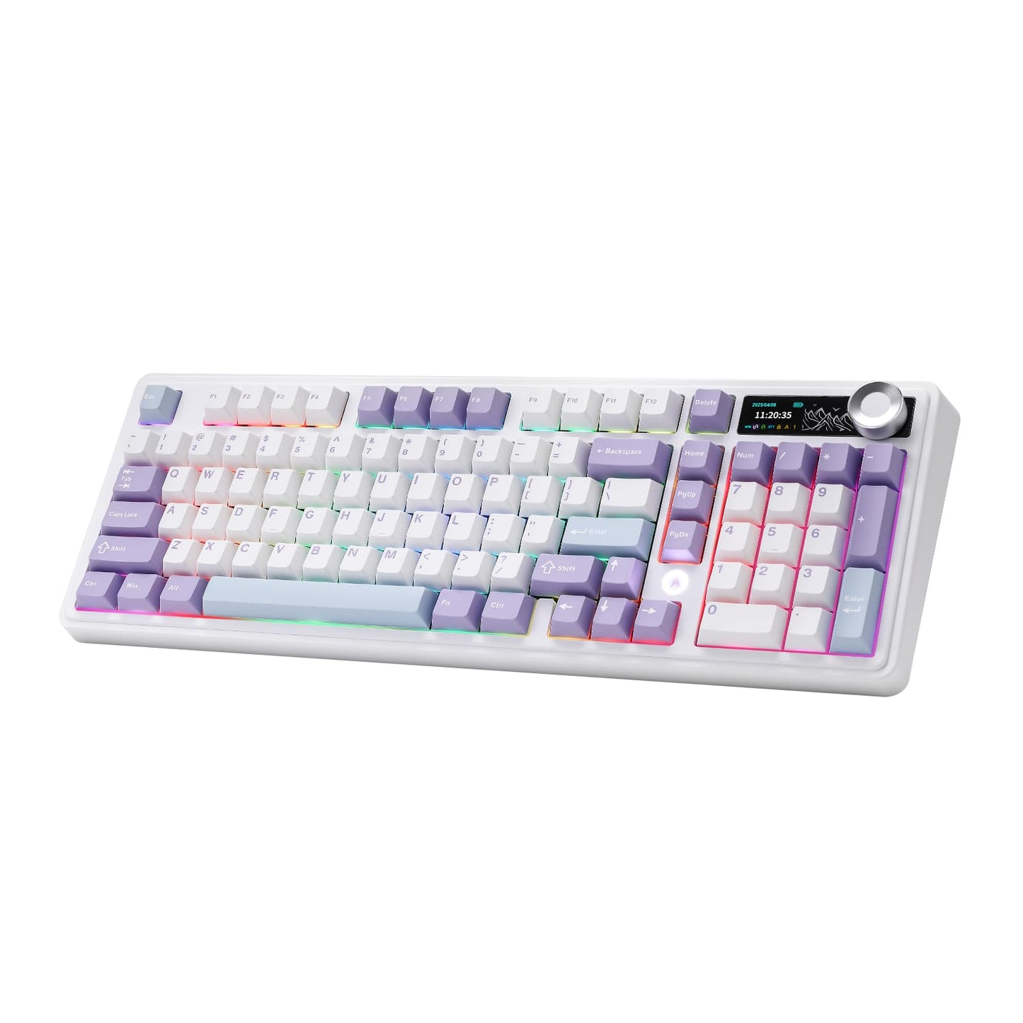 MIKIBY AJAZZ AK980 Mechanical Keyboard with Smart Display & Knob,98% Wireless Keyboard Tri-Mode BT/2.4G/USB-C, Hot Swappable, PBT Keycaps, with RGB Light for Win & Mac(Purple,Murad Switch)