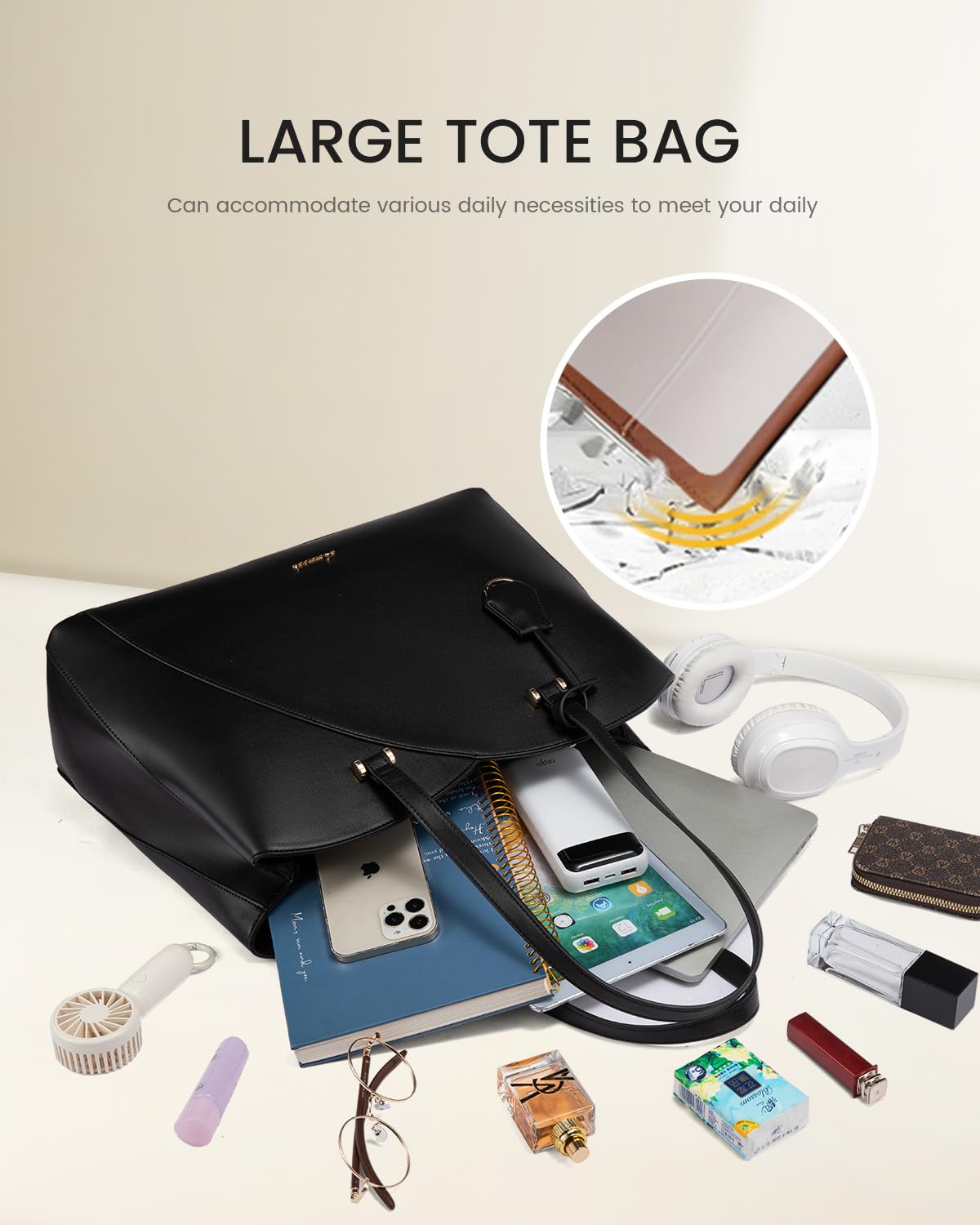 LOVEVOOK Work Tote Bag for Women, Vintage Leather Laptop Bag Teacher Tote Bag, Professional 15.6 Inch Computer Bag, Large Tote Purse Handbag With Laptop Compartment,Brown