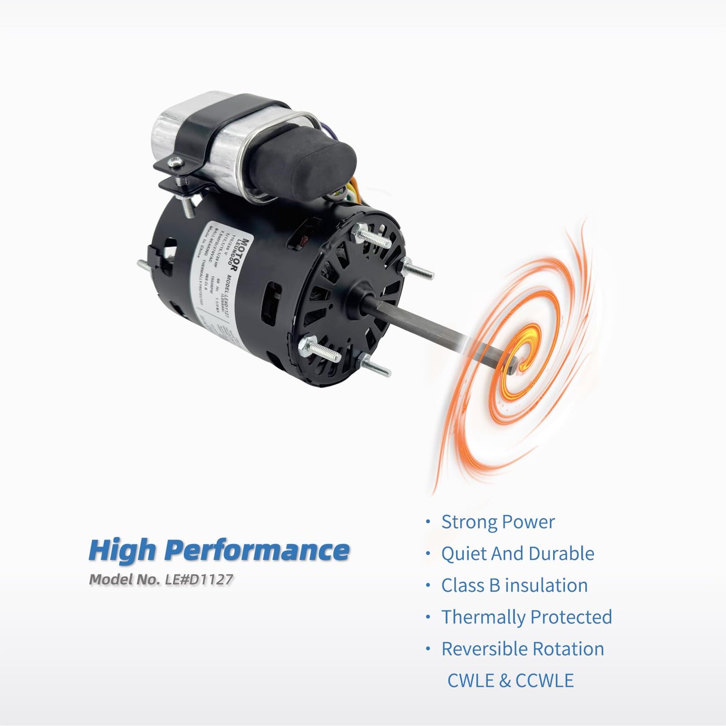 LEUNGOO 9721, D1127 Refrigeration Fan Motor Replaces Fasco Blower D1101 1126 Century 9650 AO Smith 9656 Bohn 25309101 5008, 1/12HP, 1/15, 1/20HP, 3.3in 1550RPM 115/230V, 60Hz 1.1/0.6A PD1127 EM1127