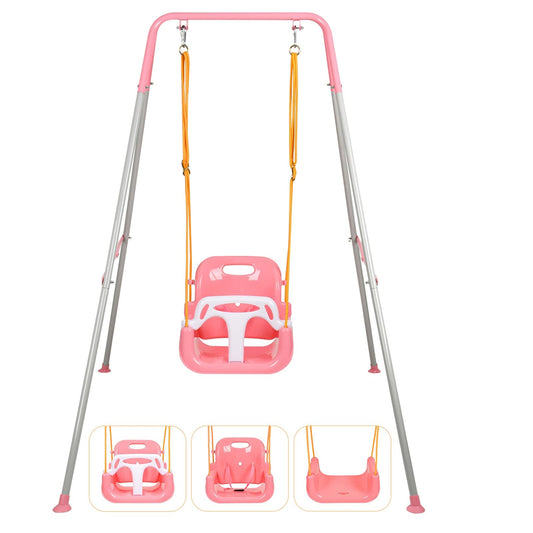 3-in-1 Toddler Swing, Foldable Indoor & Outdoor Baby Swing, Multifunctional Swings for Children 6 Months and Older, Easy to Assemble and Store for Backyard Play
