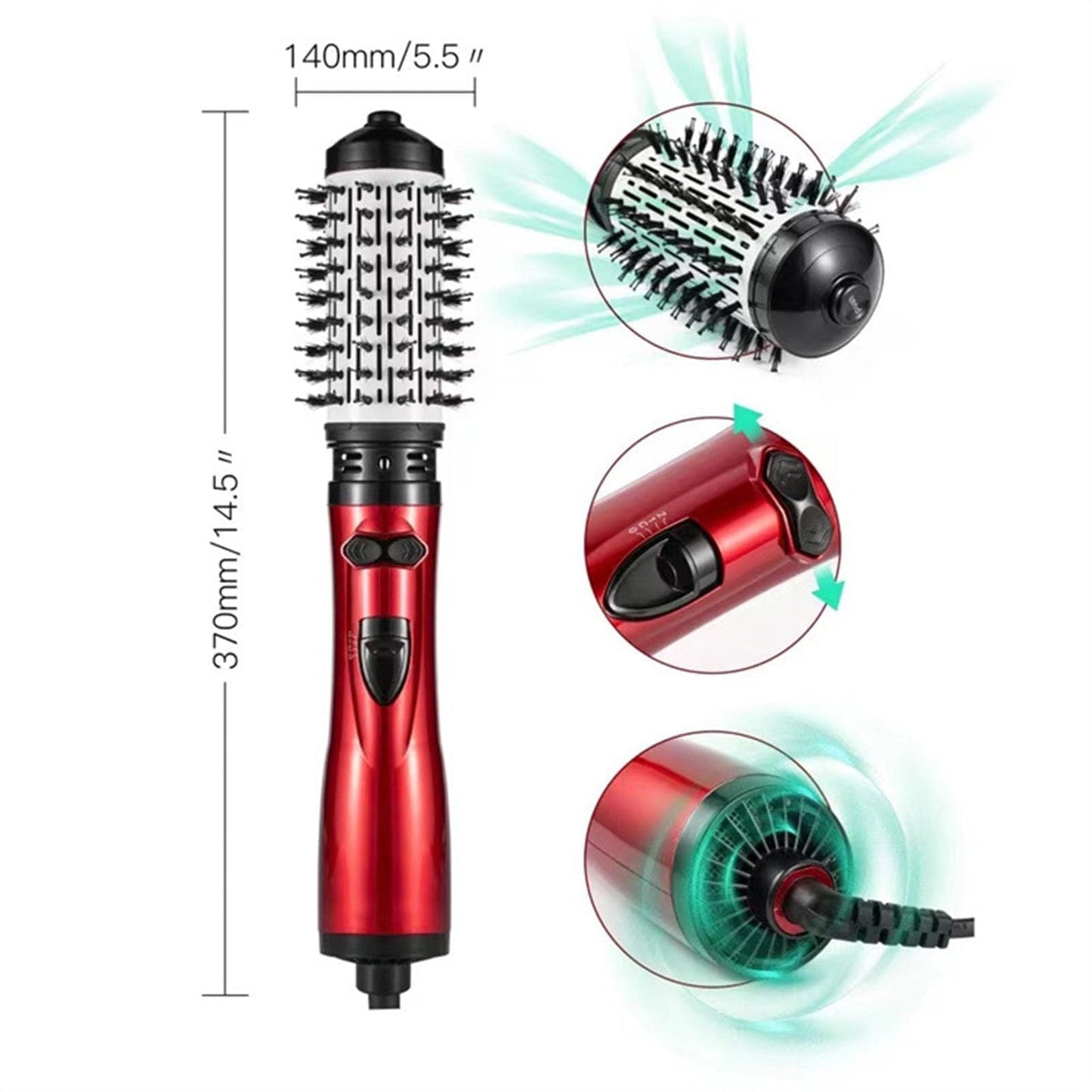 3-in-1 Hot Air Styler and Rotating Hair Dryer, Spin Hair Dryer Brush with 2 Interchangeable Brush, Anti-frizz Hot Air Spin Brush Set for Straightening, Drying, and Curling (Red)