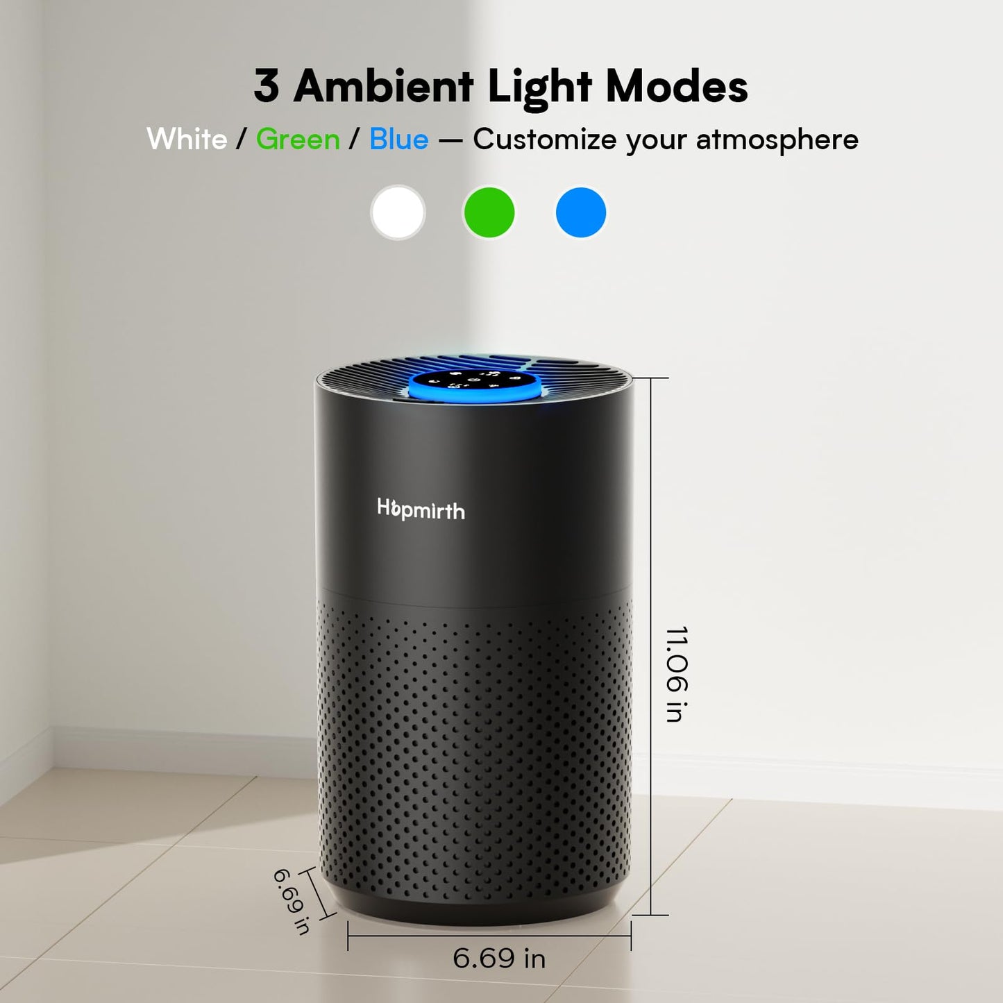 Hopmirth Upgraded Air Purifiers for Bedroom & Home with H14 True HEPA Filter, Covers Up to 1280ft², 360° Air Intake, Quiet Pet Air Purifier, Fragrance & Timer,Removes Smoke, Pet Dander & Pollen,Black
