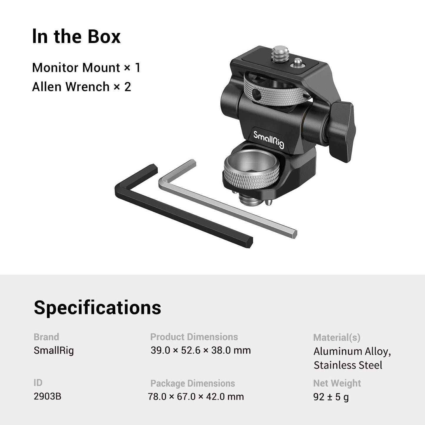 SmallRig Adjustable Camera Monitor Mount for ARRI-Style (Upgrade), 360° Swivel and 180° Tilt Monitor Holder Anti-Twist Support 5” and 7” Field Monitor