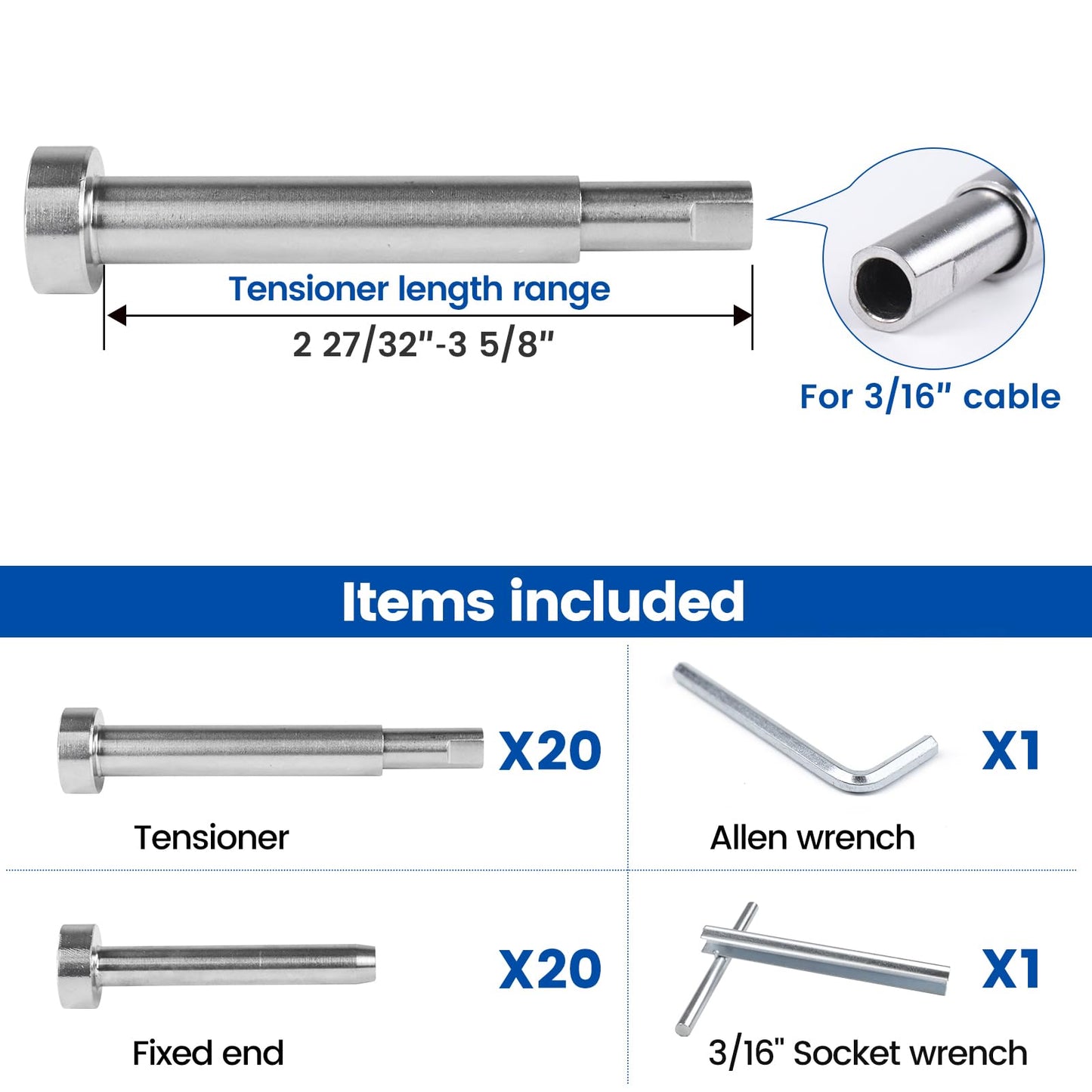 [Patent] Muzata 40 Pack 3/16" Invisible Cable Railing Kit Hardware Invisible Receiver Swage Stud End for 2"x2" 4"x4" Wood Metal Post T316 Stainless Steel Deck Cable Railing System 20 Pair CR27