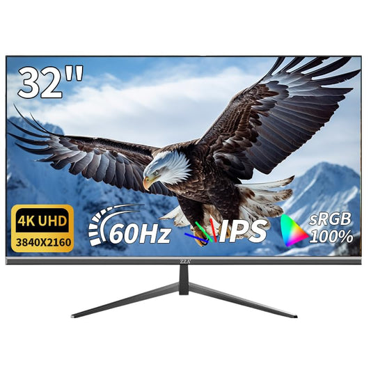 32 Inch 4K UHD Monitor (3840x2160), IPS,60Hz Refresh Rate, 100% sRGB, AMD FreeSync, 178° Viewing Angle, HDMI/DisplayPort, VESA 100x100mm Mount Compatible, Tilt Adjustable - Black