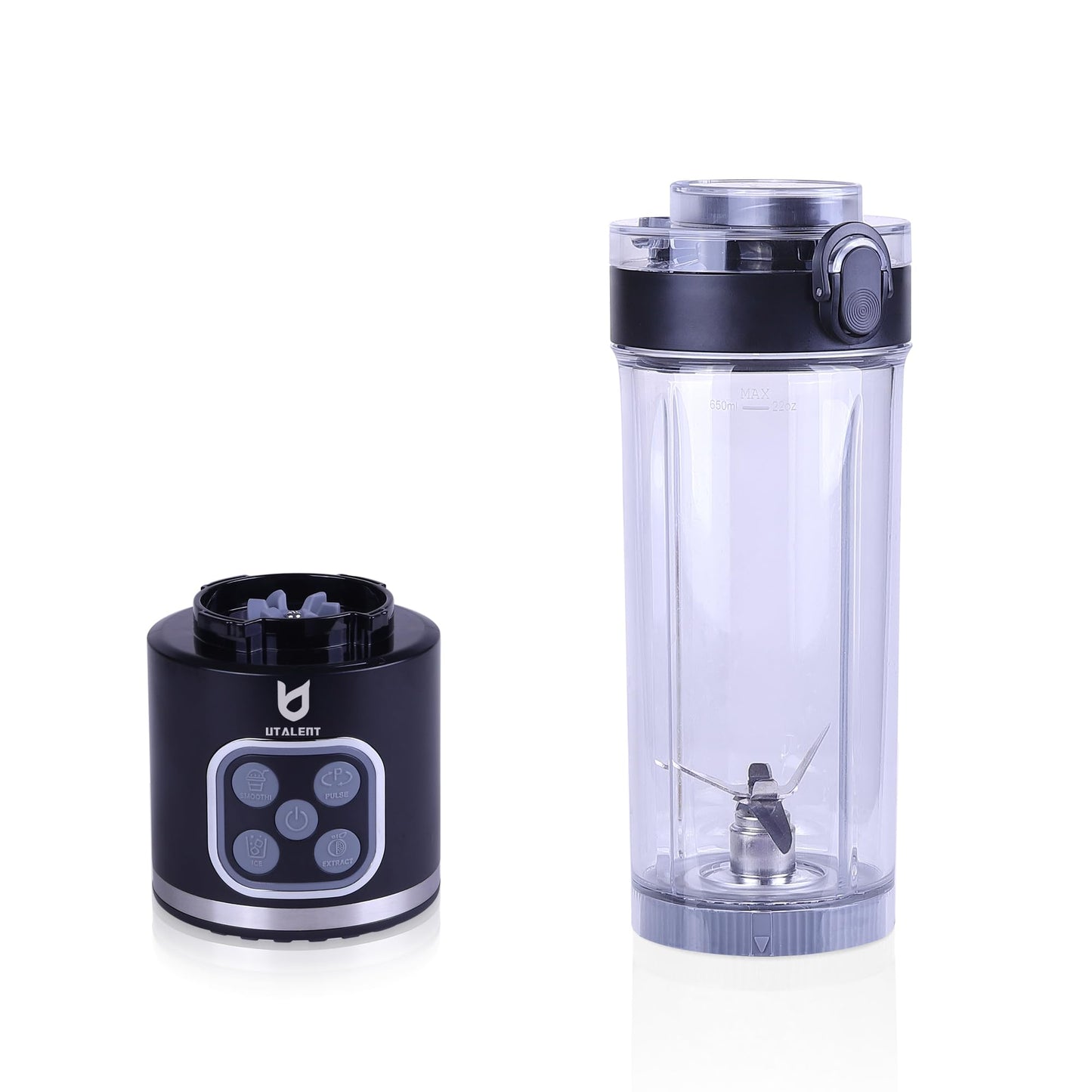 UTALENT Cordless Portable Blender, 25 oz removable Vessel, 700W Personal Blender, For-Smoothies, Ice Crush, 4 Programs, Leakproof-Lid & Sip Spout, USB-C Rechargeable, Dishwasher Safe Parts, Black