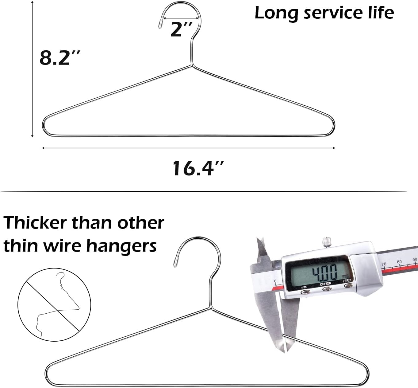 KEETDY 50 Pack Metal Hangers Coat Hangers Heavy Duty Stainless Steel Clothes Hanger for Closet Clothing Shirt Suit Pant 16.4 Inch