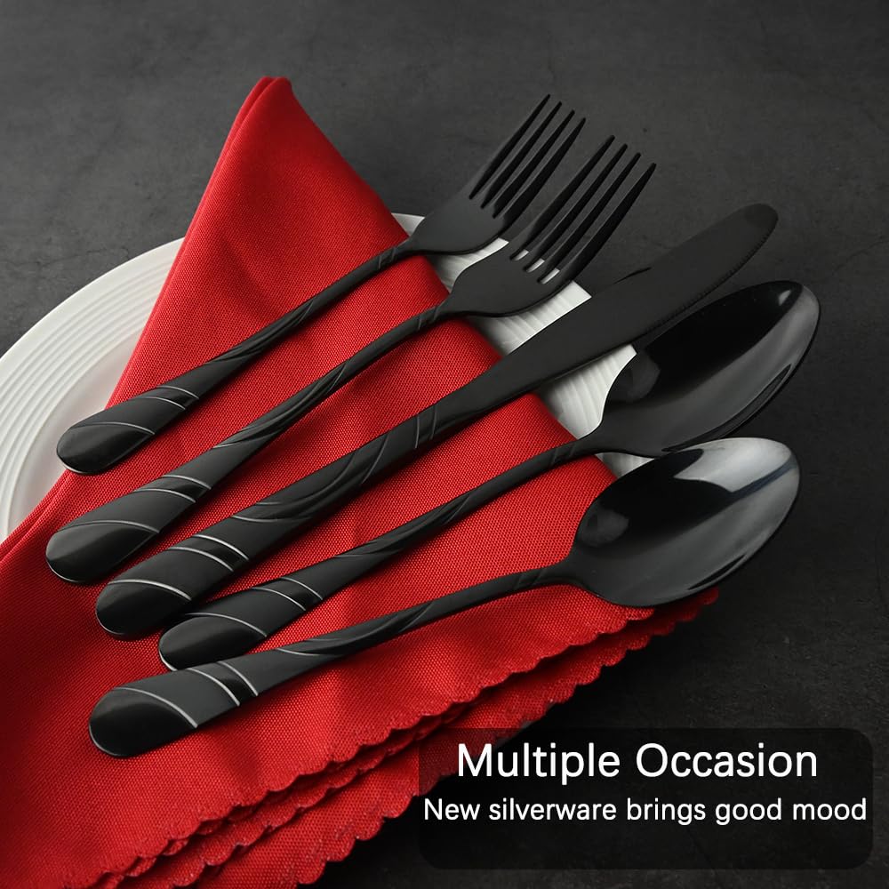 Black Silverware Set for 8, 18/0 Stainless Steel 40-Piece Frosted & Mirror Finish Flatware Set, Modern Cutlery Set for Wedding Restaurant Housewarming Party Event Serving For 8