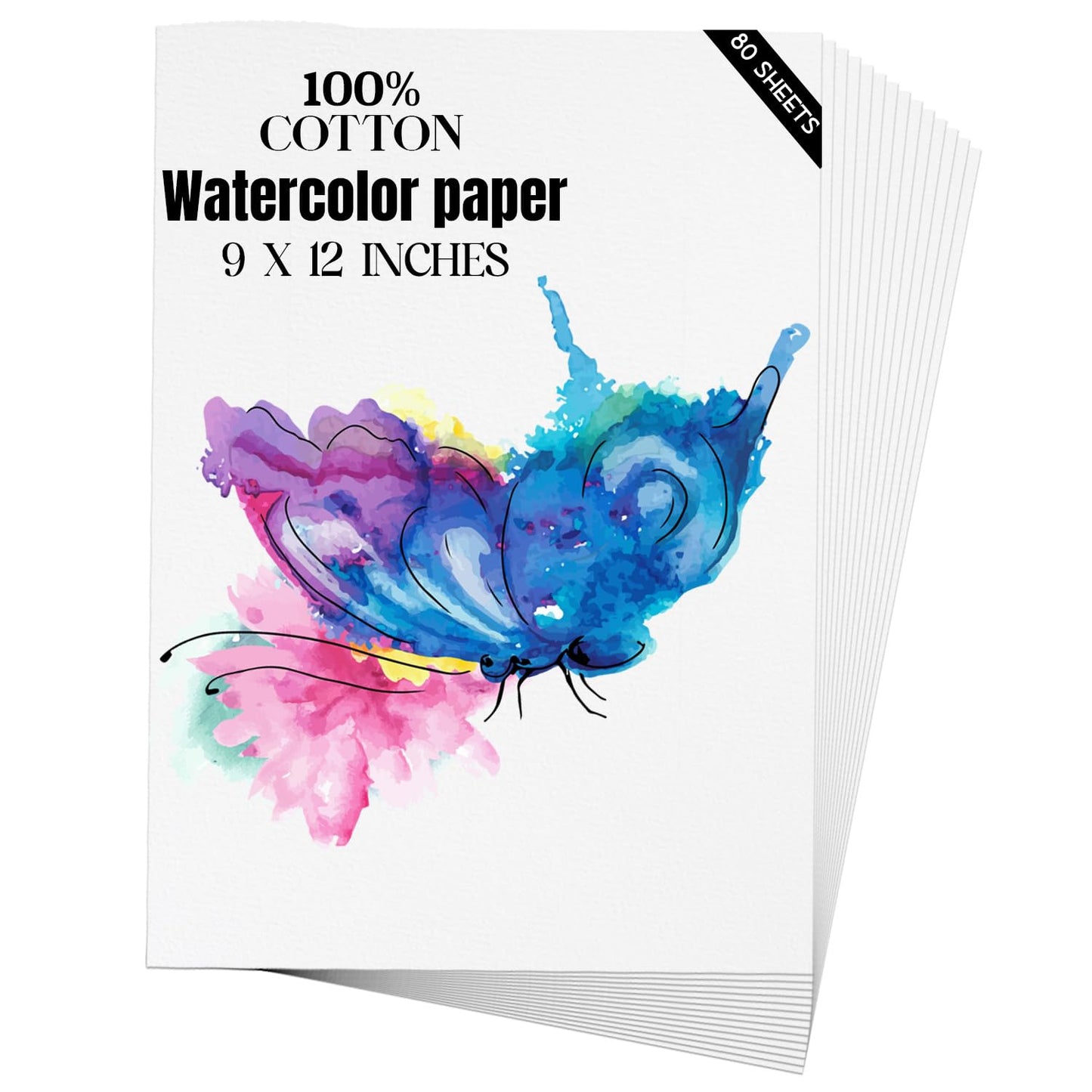Watercolor Paper 9x12 inches 80 Sheets,Heavyweight Artist Paper 140lb/300GSM Cold Press Natural Cotton Paper for Students Artists Watercolor Drawing
