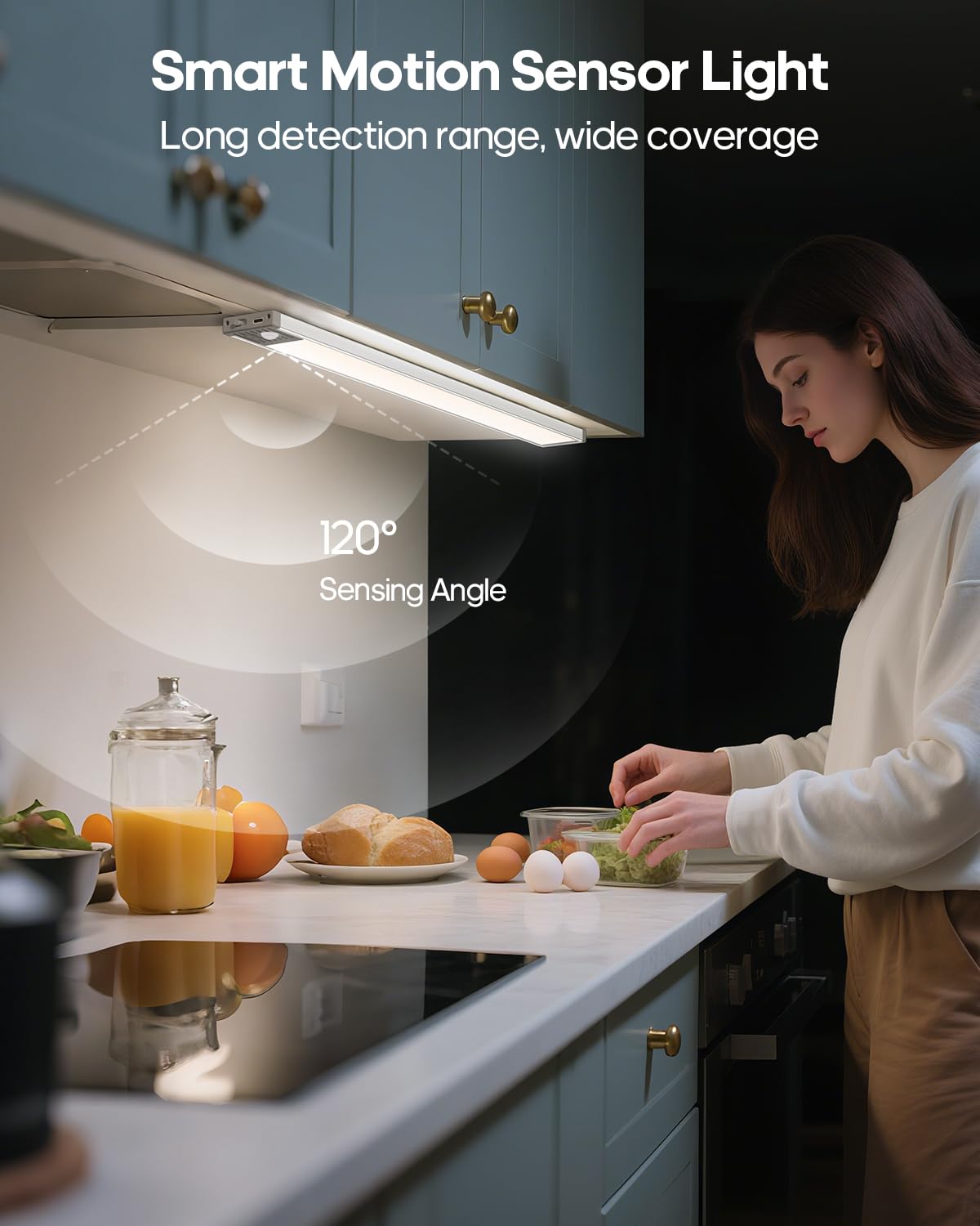 GOODEA 17.5Inch Under Cabinet Lighting, 4500mAh Rechargeable Battery Motion Sensor Light Indoor, Wireless Under Cabinet Lights for Kitchen, Closet(4 Pack,17.5inch)