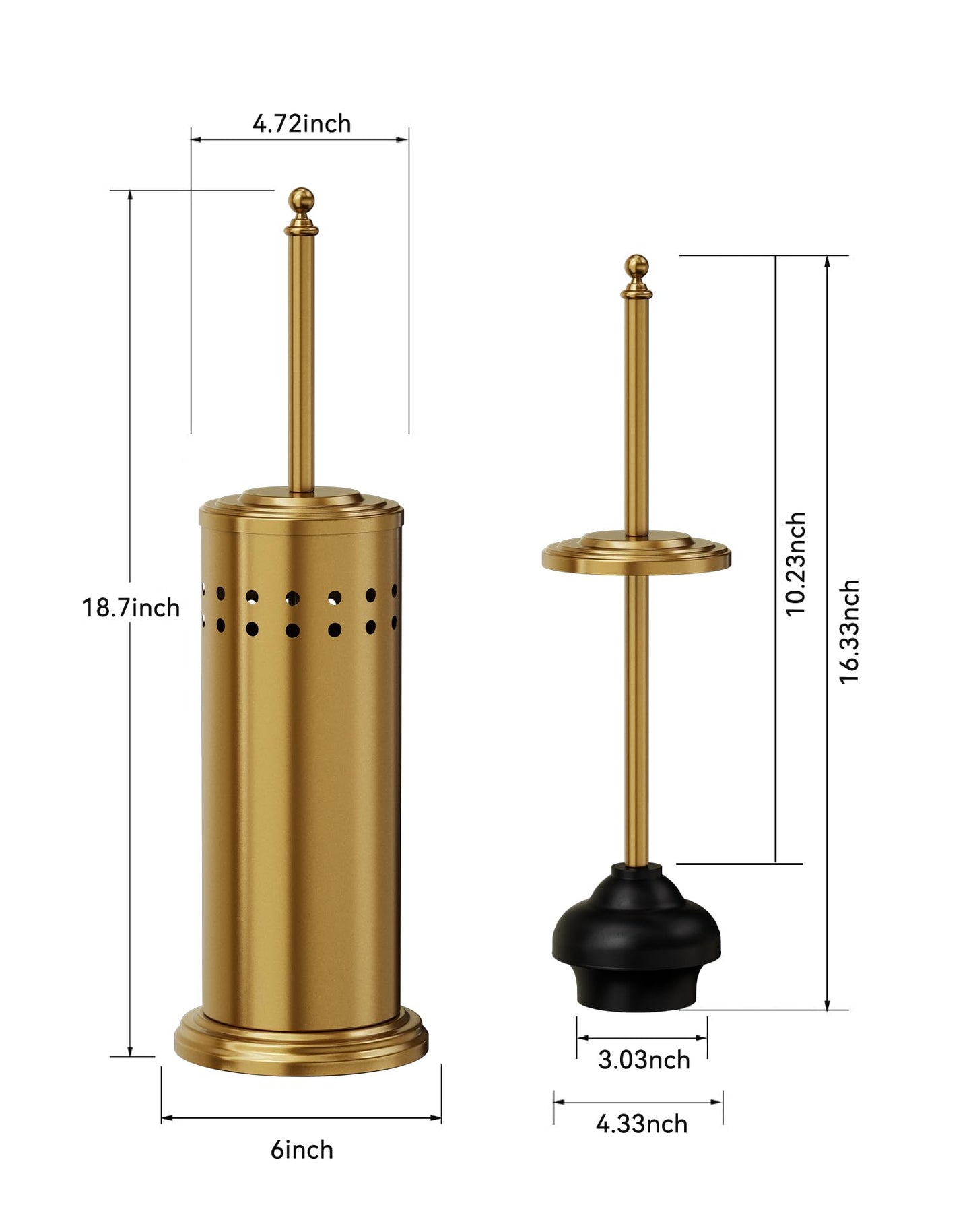 DOWRY Anti-Hand Off Toilet Plunger with Holder for Bathroom,Powerful Efficient Force Suction Cup,Heavy Duty, Deep Cleaning, Gold