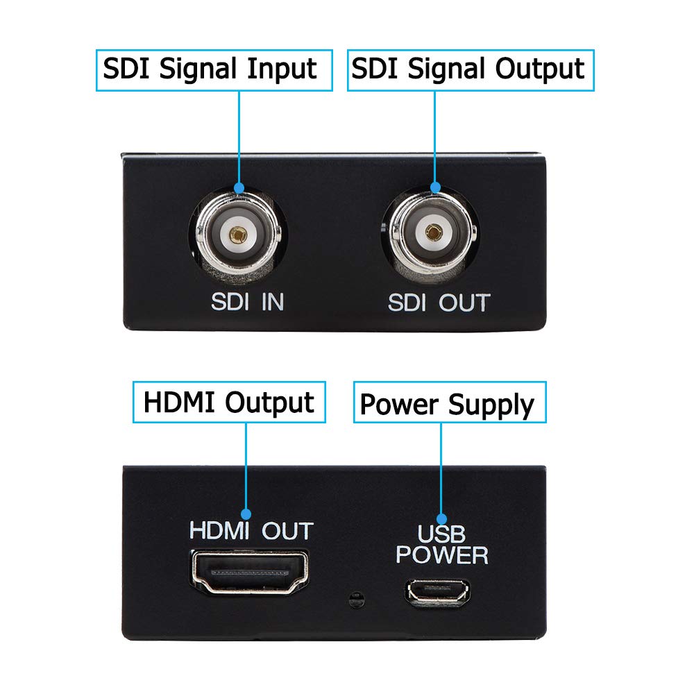Anber-Tech SDI to HDMI Converter, SDI to HDMI Audio De-embedder Support 3G-SDI, HD-SDI, SD-SDI Auto Format Detection and Stereo Audio De-embedder, SDI Loopout (Black)