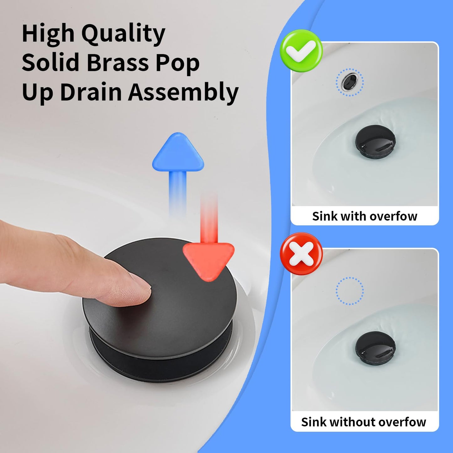 BWE Matte Black Bathroom Faucet, Waterfall Bathroom Faucet Sink Lavatory Single Hole Faucets One Handle Bath Antique with Brass Pop Up Drain Stopper Mixer Tap Overflow Water Supply Line