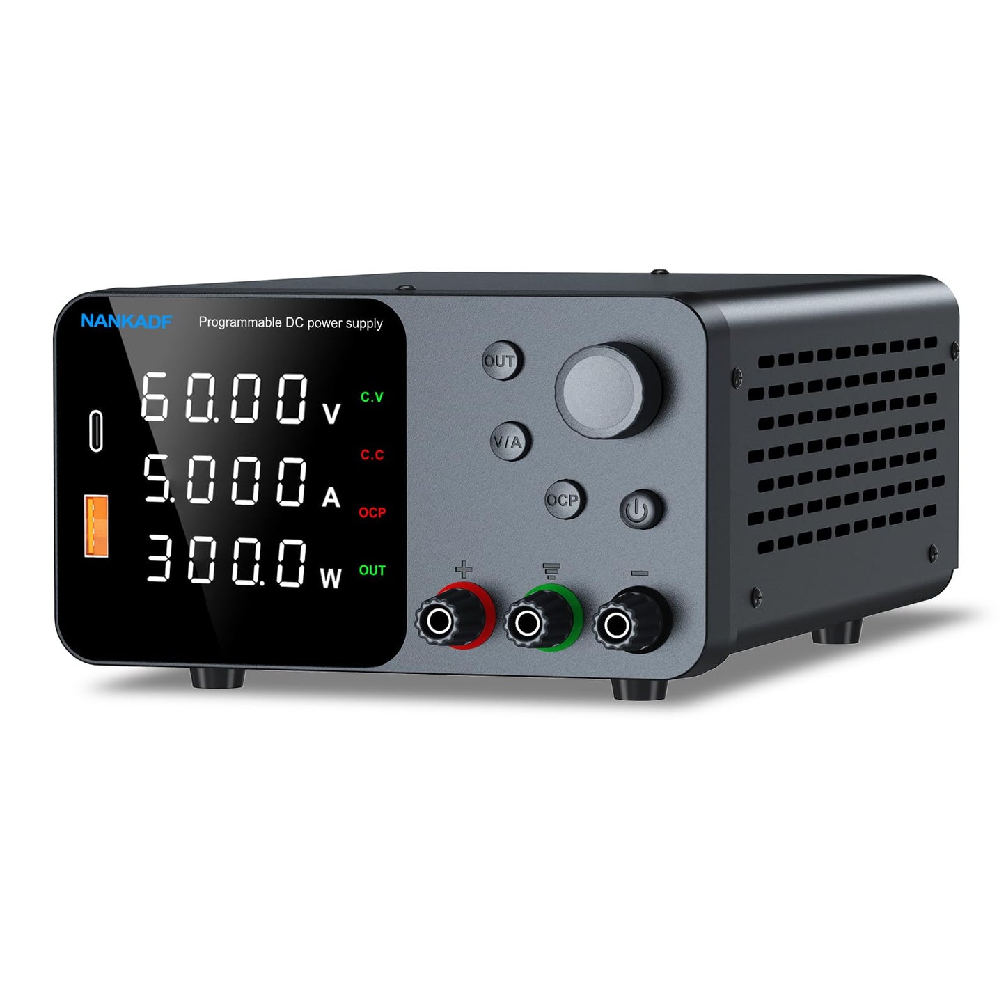 DC Power Supply, Bench Power Supply with Encoder Adjustment, 5V/3.6A USB&Type-C Quick-Charge, Adjustable Power Supply with Output Enable/Disable Button, Short Circuit Alarm