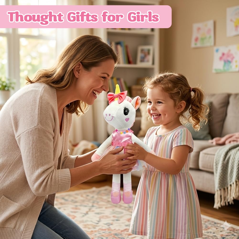 Ballerina Unicorn Toys for Girls Age 4-6, Unicorn Stuffed Animal Dolls Playset, 3 Set Ballet Princess Dress Up Doll with Rainbow Plush Bag, Unicorns Gifts for Birthday Easter Basket Stuffers