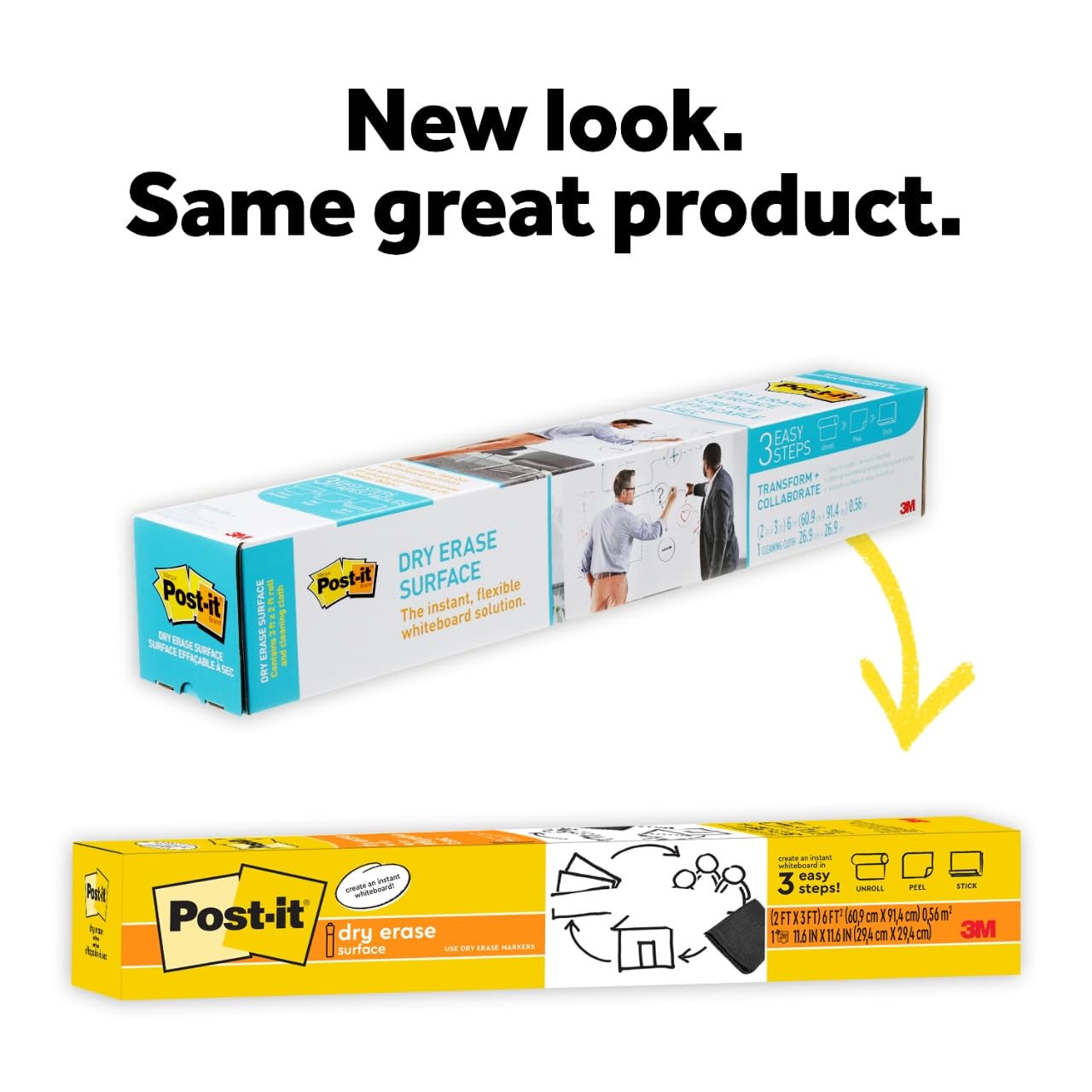 Post-it Dry Erase Whiteboard Film Surface for Walls, Doors, Tables, Chalkboards, Whiteboards, and More, Removable, Stain-Proof, Easy Installation, 4 x 3 ft Roll (DEF4x3)