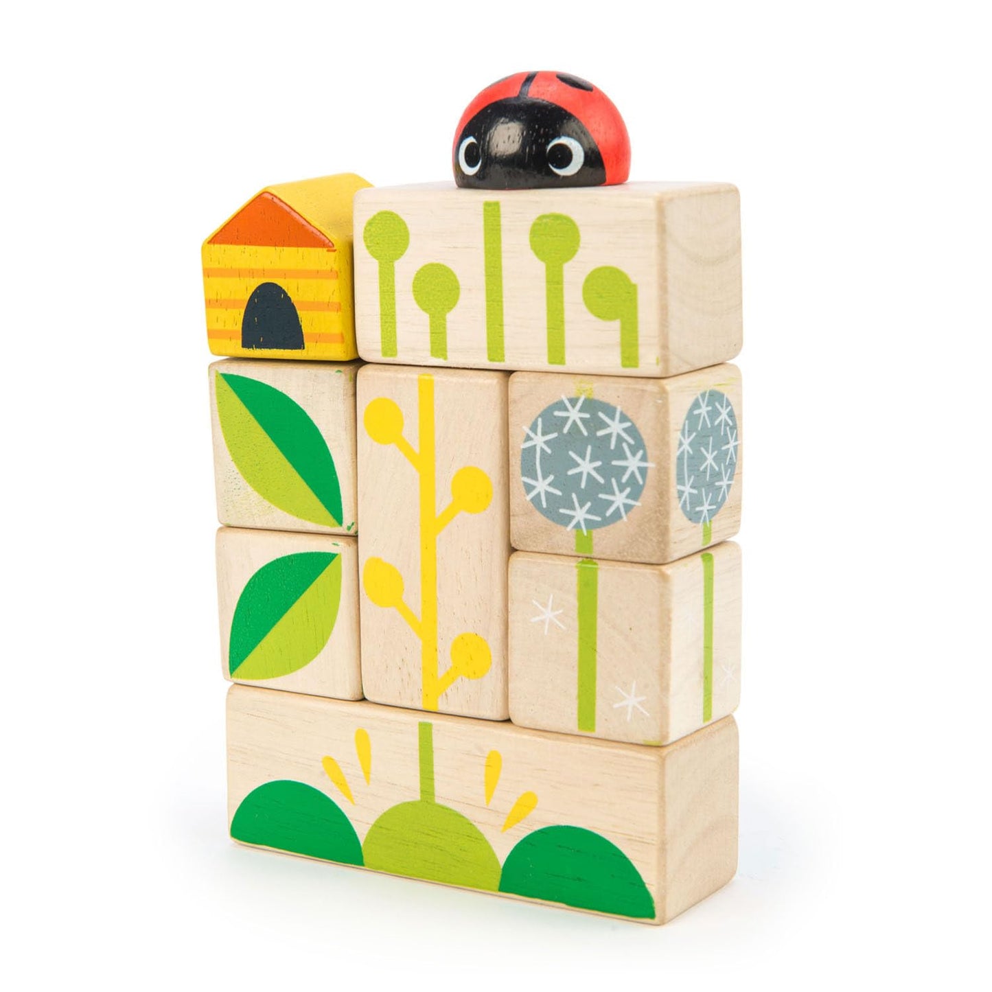 Tender Leaf Toys - Garden Blocks - Decorative Garden Graphics - Includes 25 Pieces Wooden Toy Blocks - Premium Quality Building Blocks, Strength & Creative Play - 18m+
