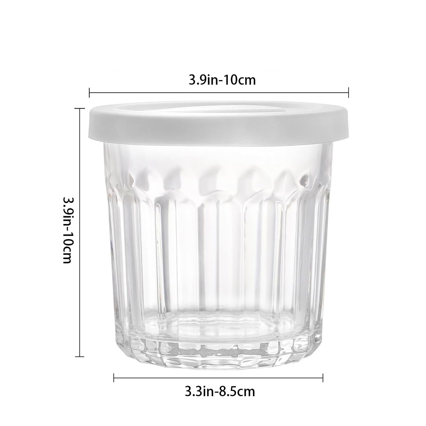 MedoouHait Working Glass Cups with Lids Set of 4,13.5oz Thick Drinking Glasses, Heavy Duty Glass Tumblers, Stackable Food Storage Jars,Clear Picardie Style Glassware
