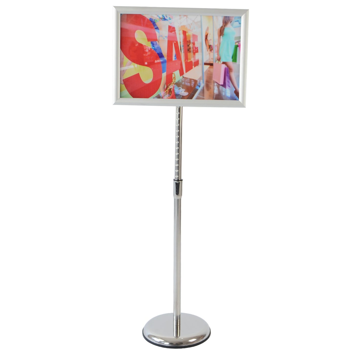 T-SIGN Adjustable Pedestal Sign Holder Poster Stand - 11 x 17 Inch Vertical & Horizontal Sign Stand Displayed Poster Holder - Round Base Sign Stands for Display, Outdoor Sign Holder - Silver