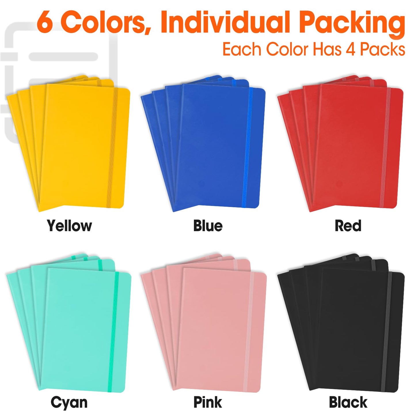 BGUP 24 Pack Lined Journal Notebook for Work, 200 Pages, Medium 5.5" x 8.3", A5 College Ruled Notebook, 6 Colors, Hardcover Journaling Notebooks for Writing, Note Taking