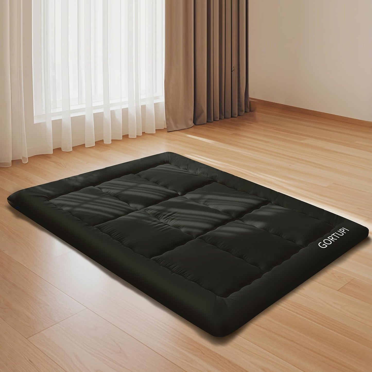 GORTUPI Japanese Floor Mattress,Futon Mattress 3" Black Thicken 100% High Density Comfortable Foam,Foldable Tatami Mat Sleeping Pad,Portable Floor Mattress Sleeping Pad for Adults,Twin Size 39"x 80"