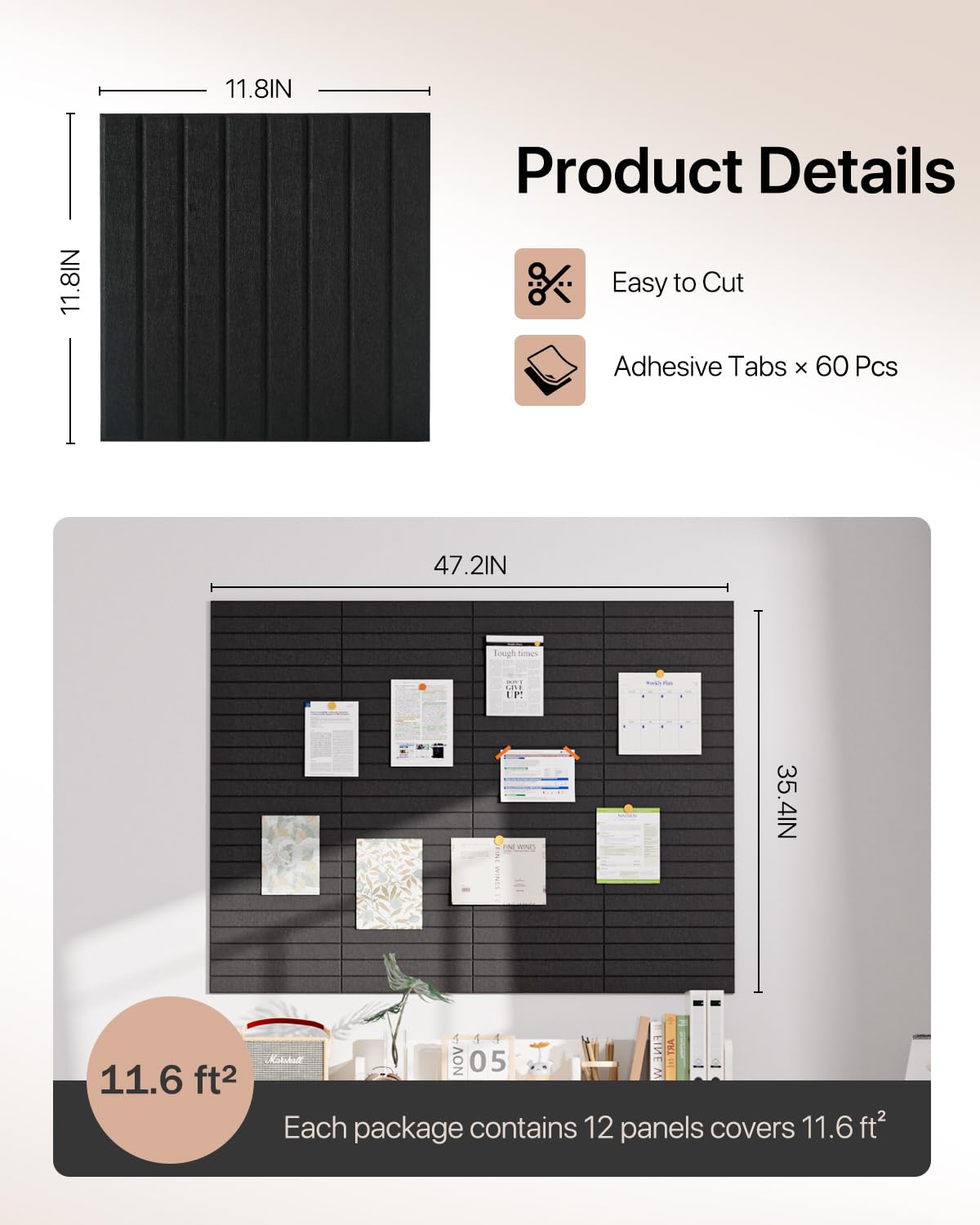 Acoustic Panels 12 Pack Square Soundproof Wall Panels with 60 Adhesive Tapes, High Density Acoustic Foam Panels Sound Proof Foam for Home Office, Recording Studio, Ceiling, 12" X 12" X 0.4"