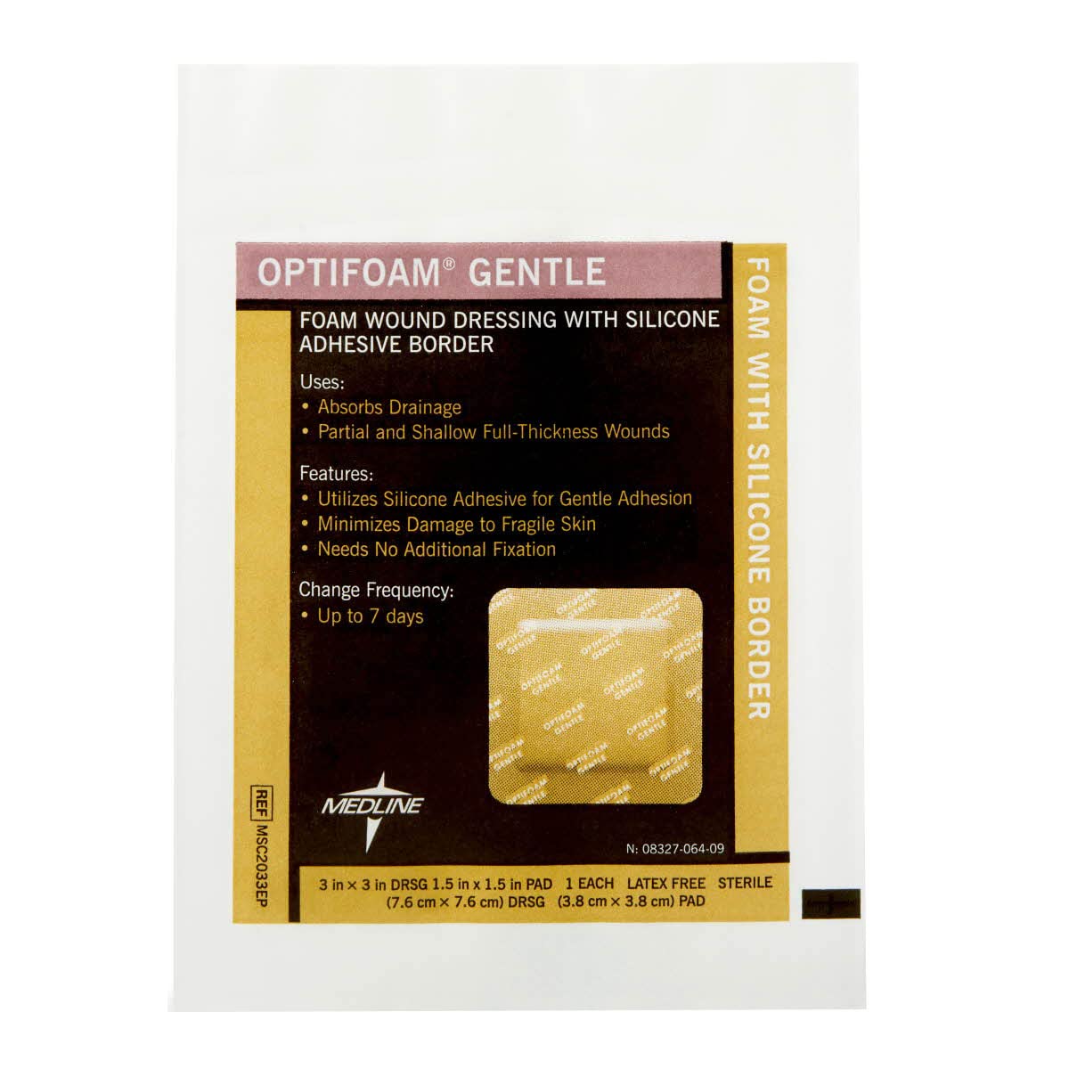 Medline Optifoam Gentle Border Adhesive Dressings, 3 x 3 (Pack of 10) Packaging May Vary