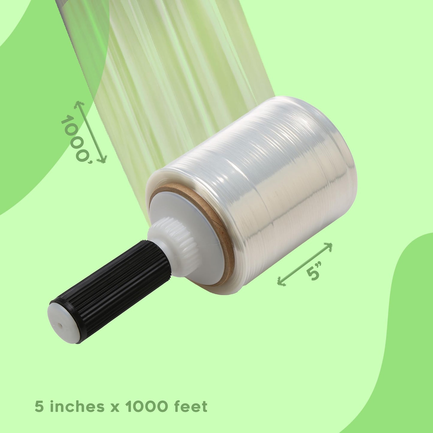 The Boxery 5" x 1,000 ft Clear Hand Stretch Wrap with Reusable Handle Included - 12 Rolls | Standard-Duty Film for Pallet Wrapping, Moving & Packaging