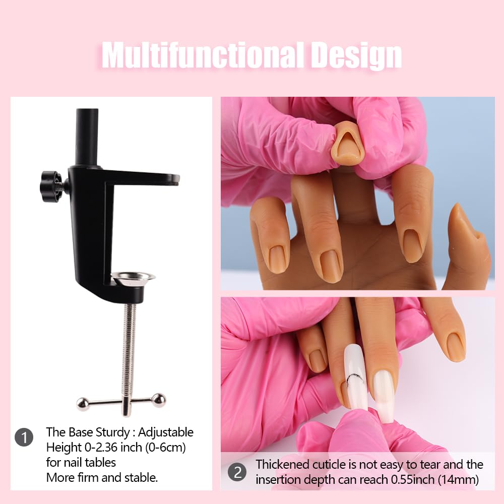 Silicone Practice Hand for Acrylic Nails, Mannequin Hands for Nails Practice with Adjustable Bracket, Life Size Fake Hand for DIY Nails/Nail Art Beginners/Nail Salon Artists