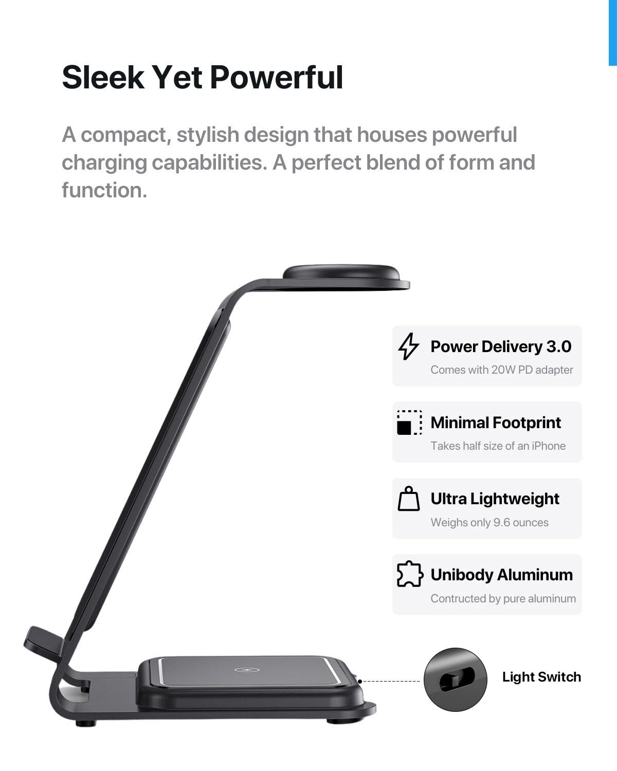 Intoval 3-in-1 Wireless Charging Station for iPhone 16 Pro/16/16 Pro Max/15 Pro/15/15 Pro Max/14 Pro/14/14 Pro Max, for Apple Watch 10/Ultra 3/SE/9/8/7/6/5/4/3/2, for AirPods 4/Pro/Pro 2/3 (Y93, Grey)
