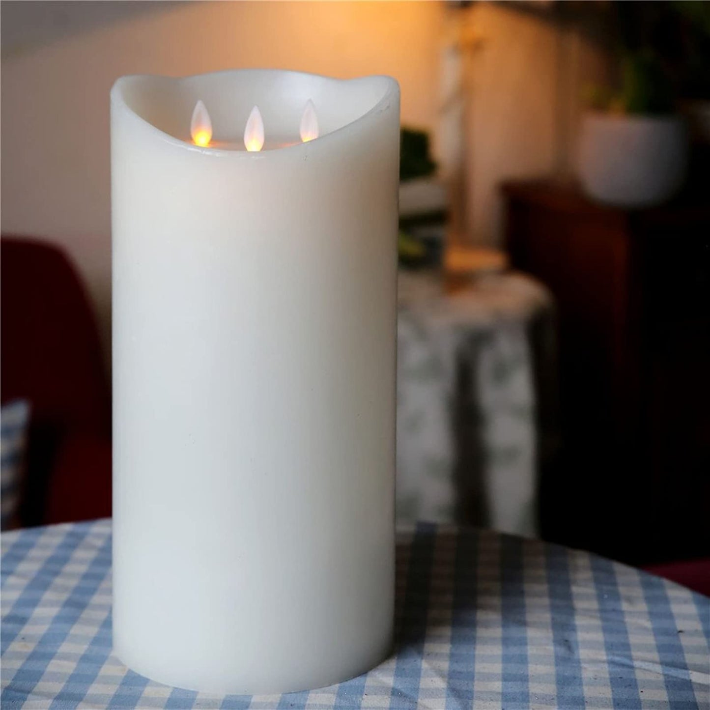 NONNO & ZGF 3 - Wicks Moving Flameless 12 inch High Candle, Led Wax Battery Operated Candles with Remote Control and Timer Function, Ivory,12 inch
