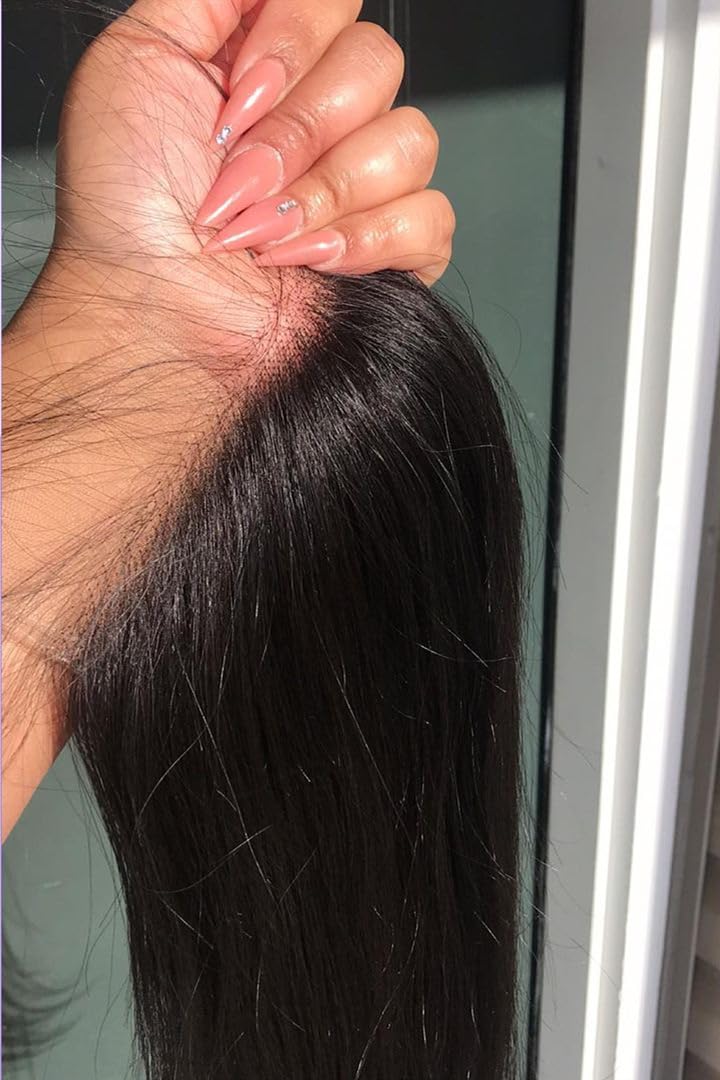 MEODI 5x5 Skinlike HD Lace Closure Only, Pre-plucked Bleached Small Knot Ultra-thin Invisible Swiss HD Lace Straight Human Hair 16 Inch