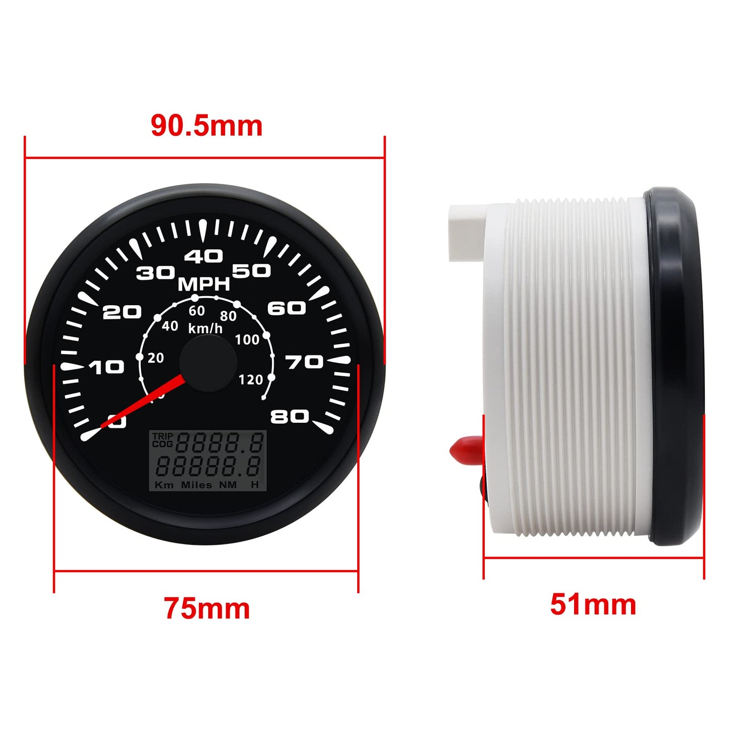 Geloo 85MM GPS Speedometer Gauge Boat MPH Speedometer Waterproof 0-80MPH 0-120KM/H Marine Speedometer Odometer LCD Indicators with 7 Backlight fit Car Truck Motorcycle Speedometer GPS Gauge Auto 9-32V