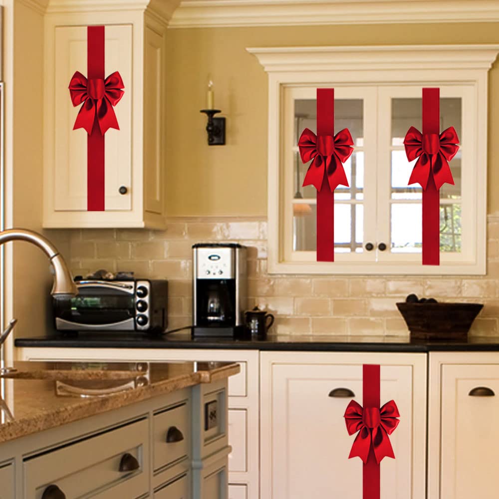 PBQOA Christmas Housewarming Kitchen Gifts Cabinet Ribbons and Bows Home Décor Holiday Festive Set of 16, Red